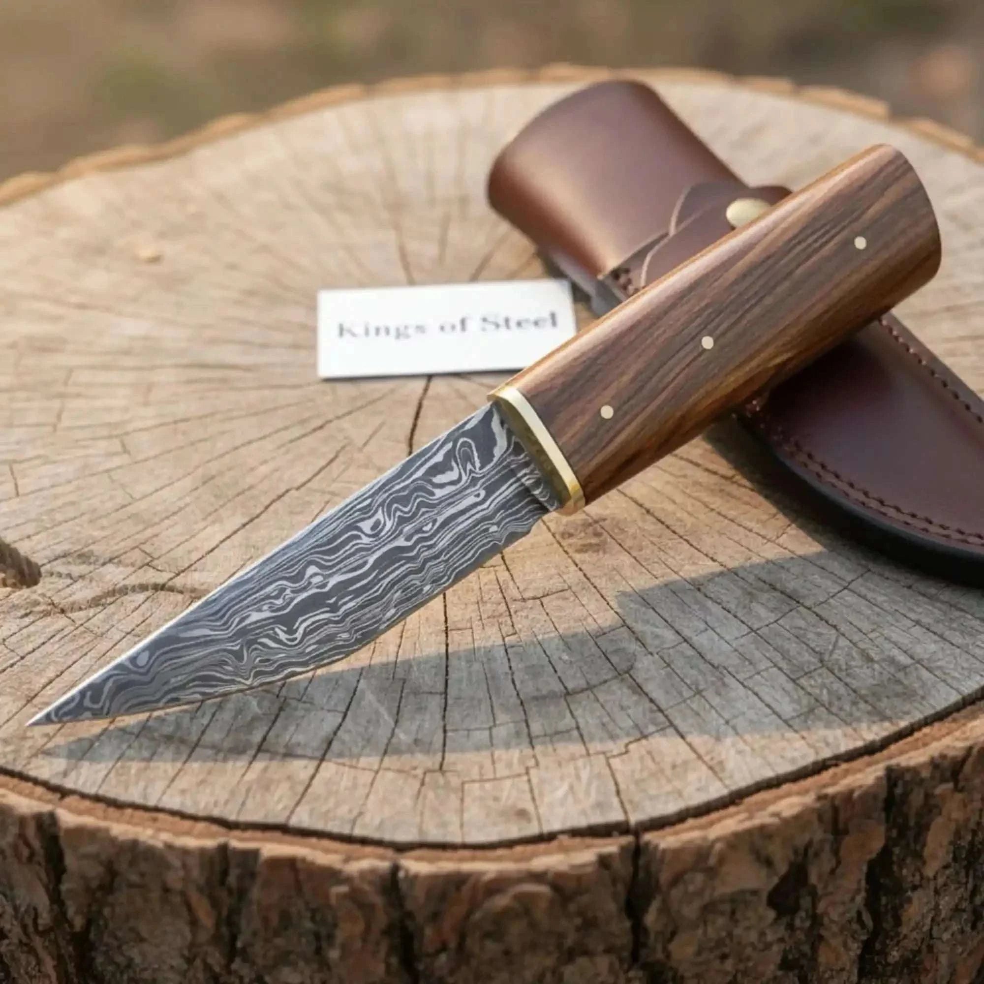 Palmarius Outdoors Handmade Viking Seax Knife - Damascus Steel Blade with Wooden Handle & Leather Sheath viking knife