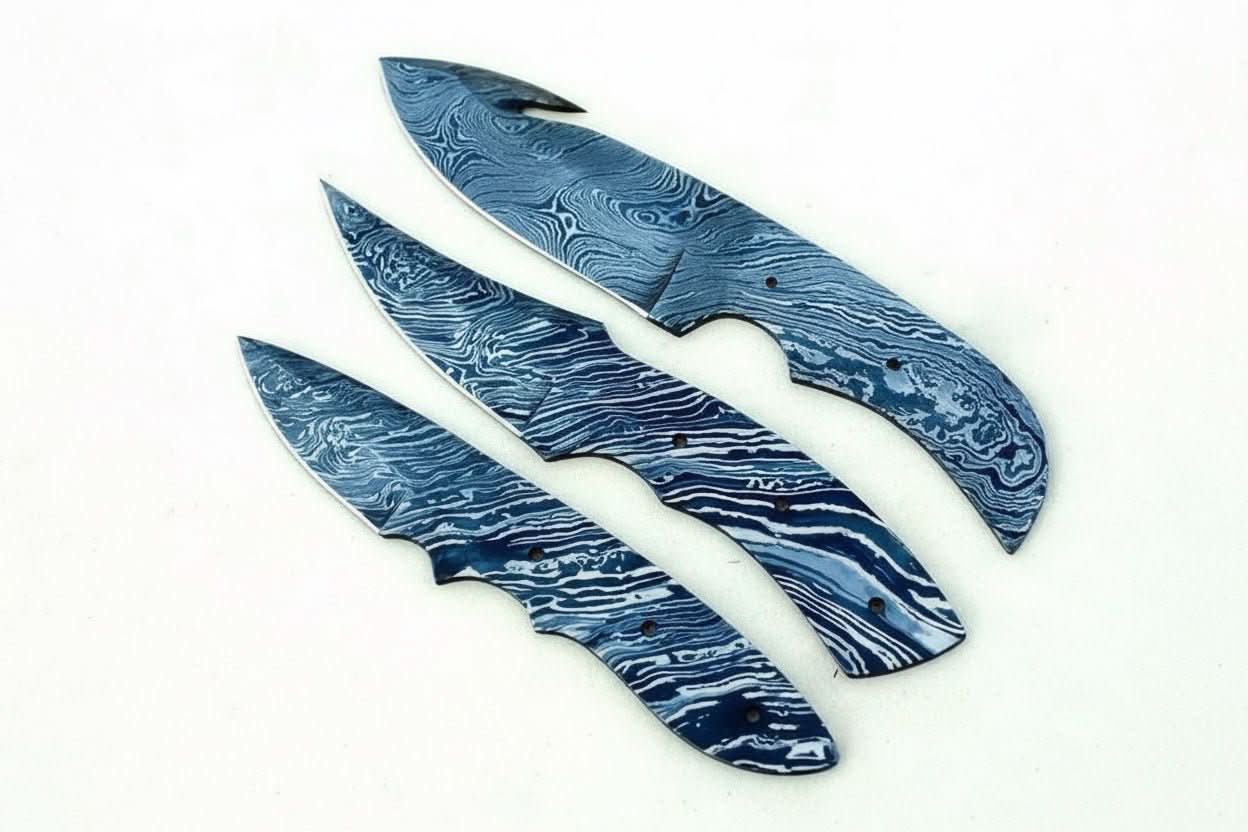 Palmarius Outdoors Handmade Damascus Steel Blank Blade Skinner Knife - Lot of 3/ For Knife Making Knife blank Blades