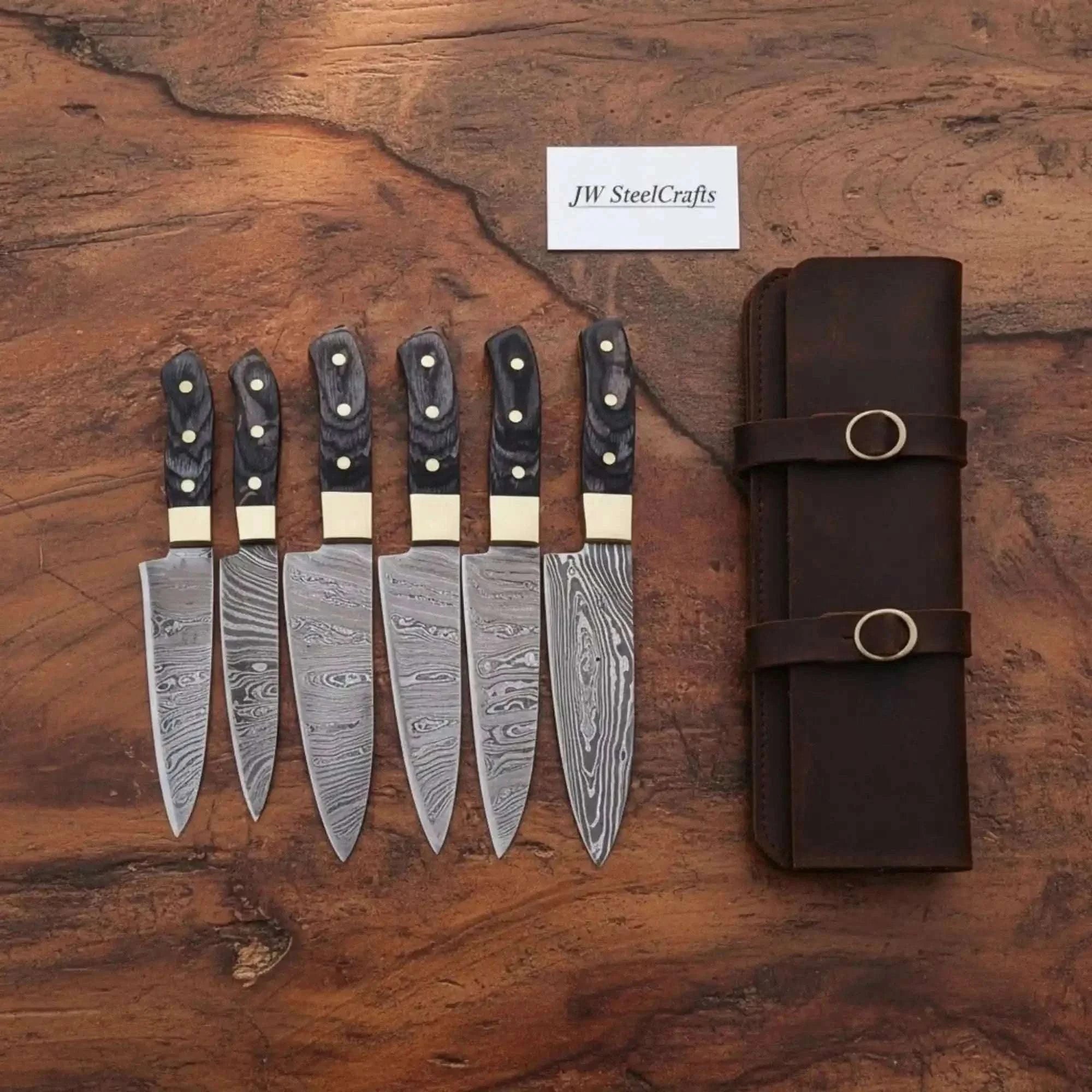 Palmarius Outdoors 5-Piece Damascus Kitchen Knife Set Black Pakka Wood — Forged Damascus Blades Handmade Chef Knife Sets