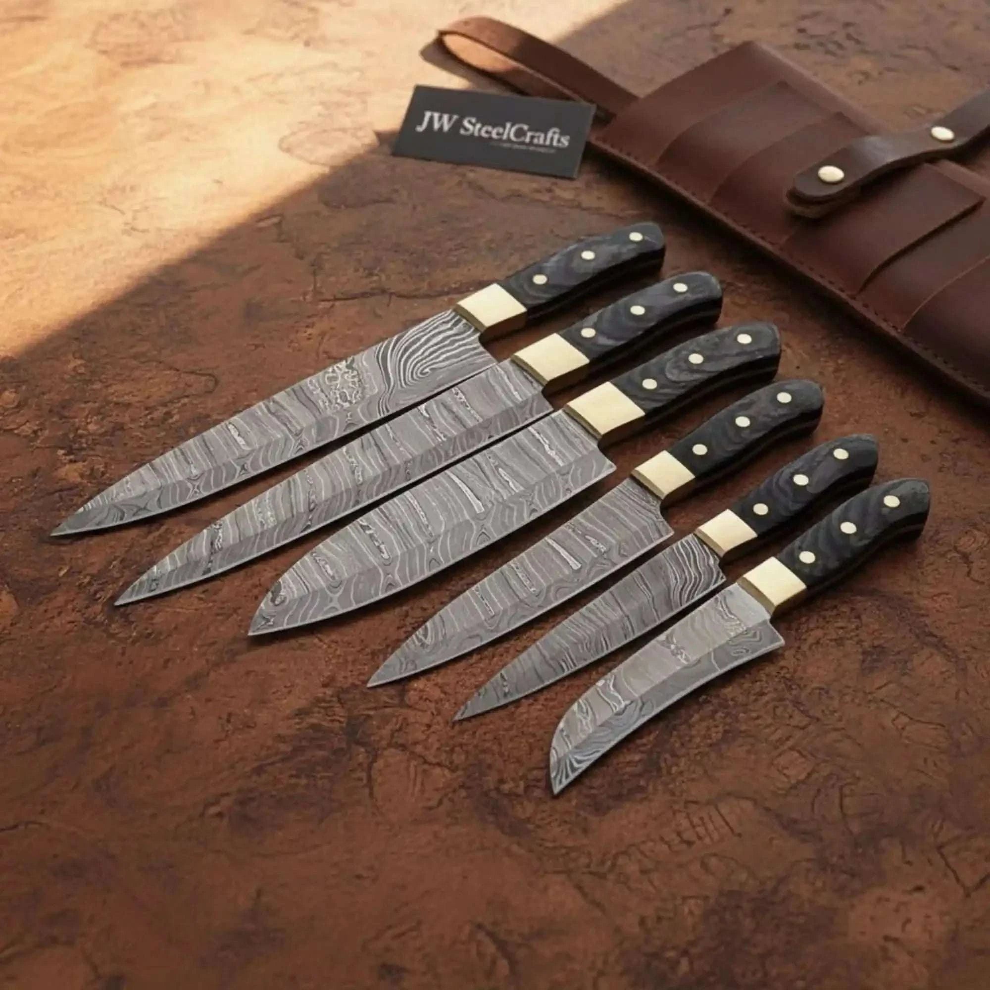 Palmarius Outdoors 5-Piece Damascus Kitchen Knife Set Black Pakka Wood — Forged Damascus Blades Handmade Chef Knife Sets
