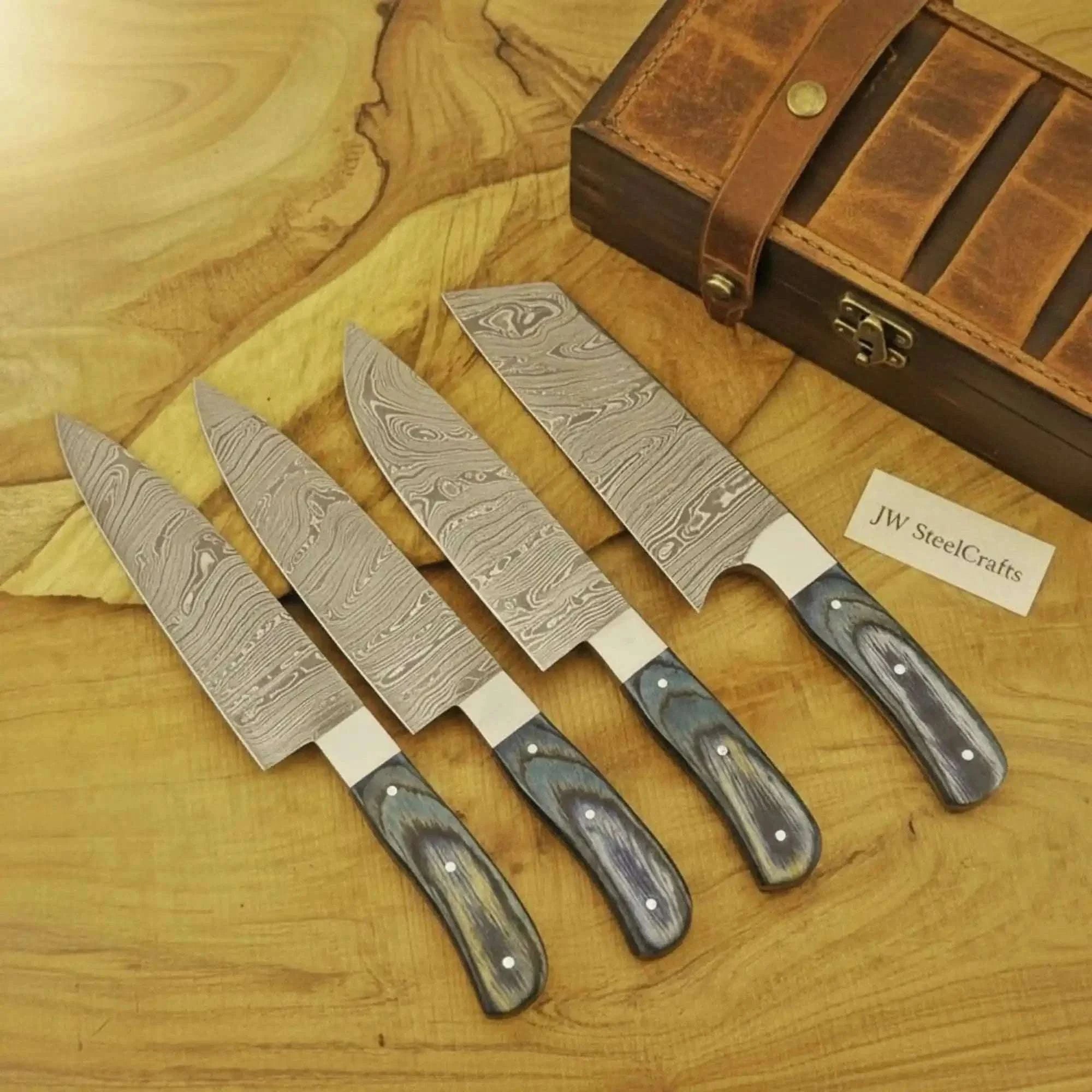 Palmarius Outdoors 5-Piece Damascus Japanese-Style Knife Set — Chef, Santoku, Utility, Nakiri, Paring Blades Handmade Chef Knife Sets
