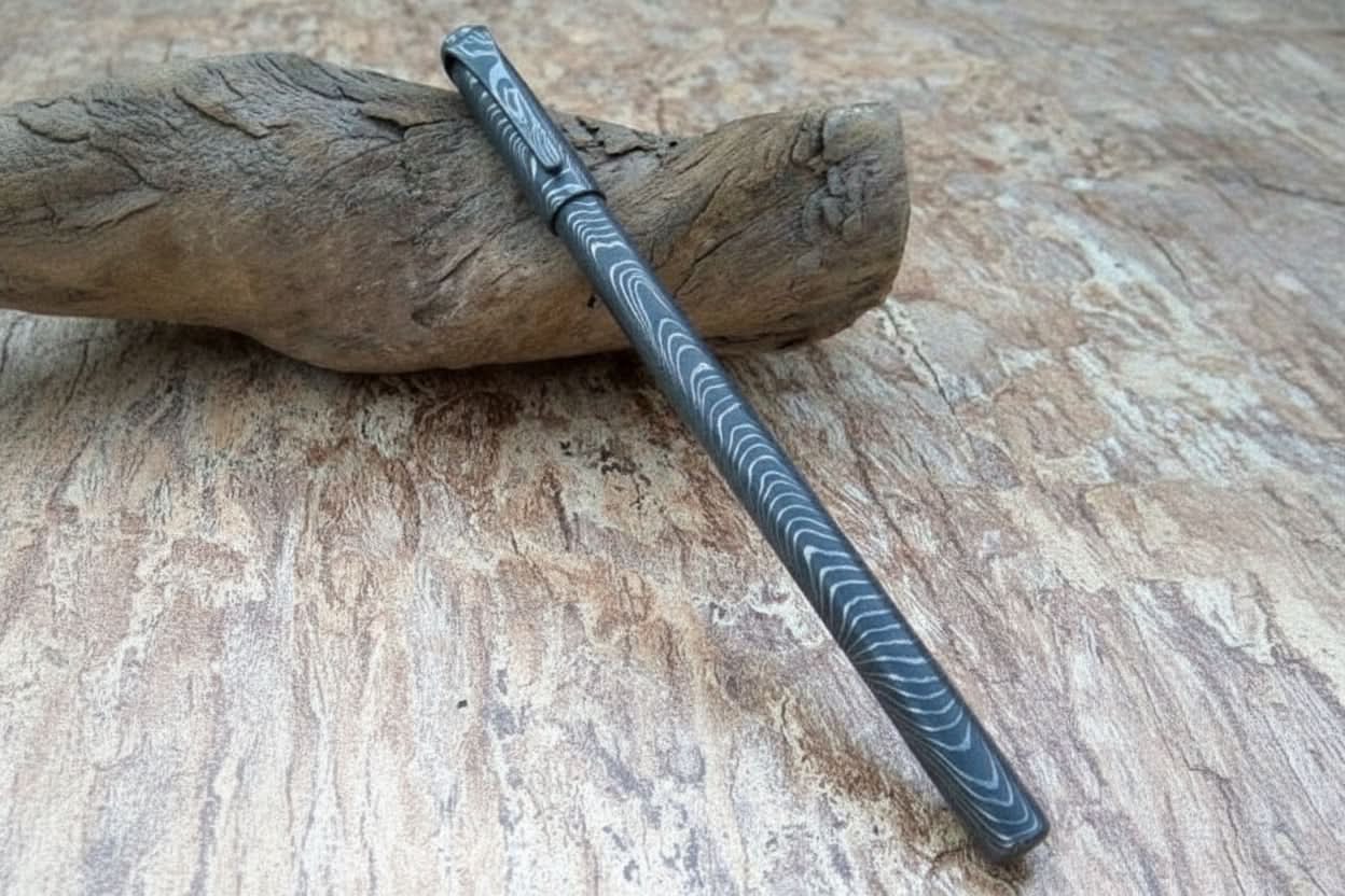 Palmarius Outdoors Riverflow Damascus Ballpoint Pen with Tapered Steel Tip Damascus Pen