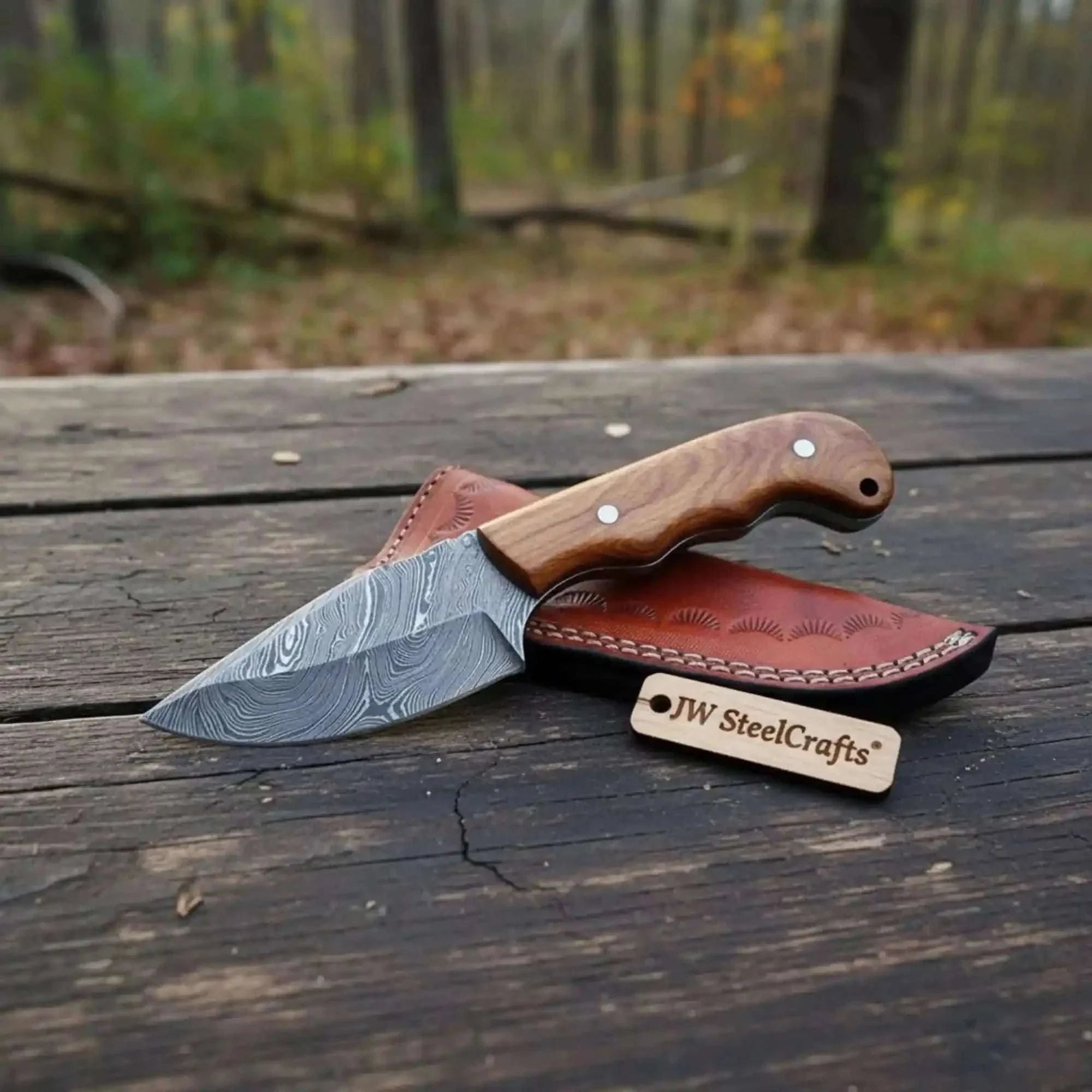 Palmarius Outdoors Damascus Drop Point Skinner Knife 3 Inch Blade Rosewood Handle Fixed Blade With Leather Sheath Skinner Knife
