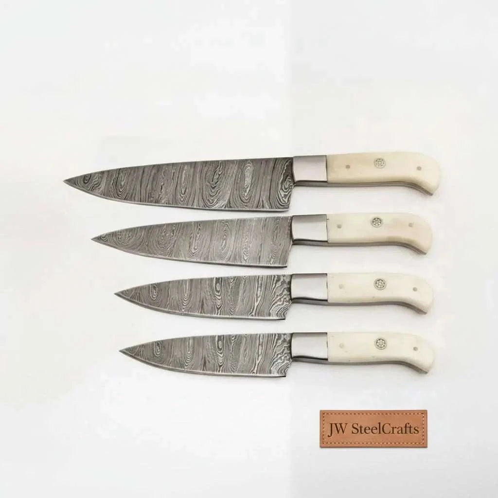Palmarius Outdoors 3-Piece Damascus Slicing Carving Knife Set with Bone Handle with Water Flow Blades Handmade Chef Knife Sets