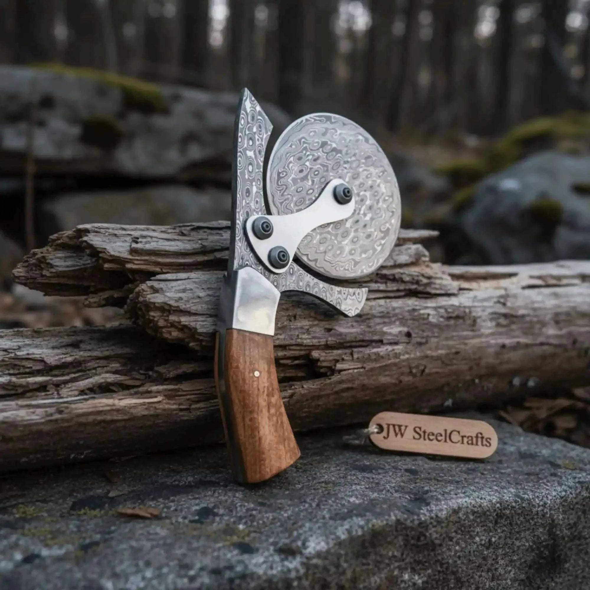 Palmarius Outdoors Damascus Steel Pizza Cutter Wheel with Wooden Handle – Handmade Kitchen Tool Pizza Cutter