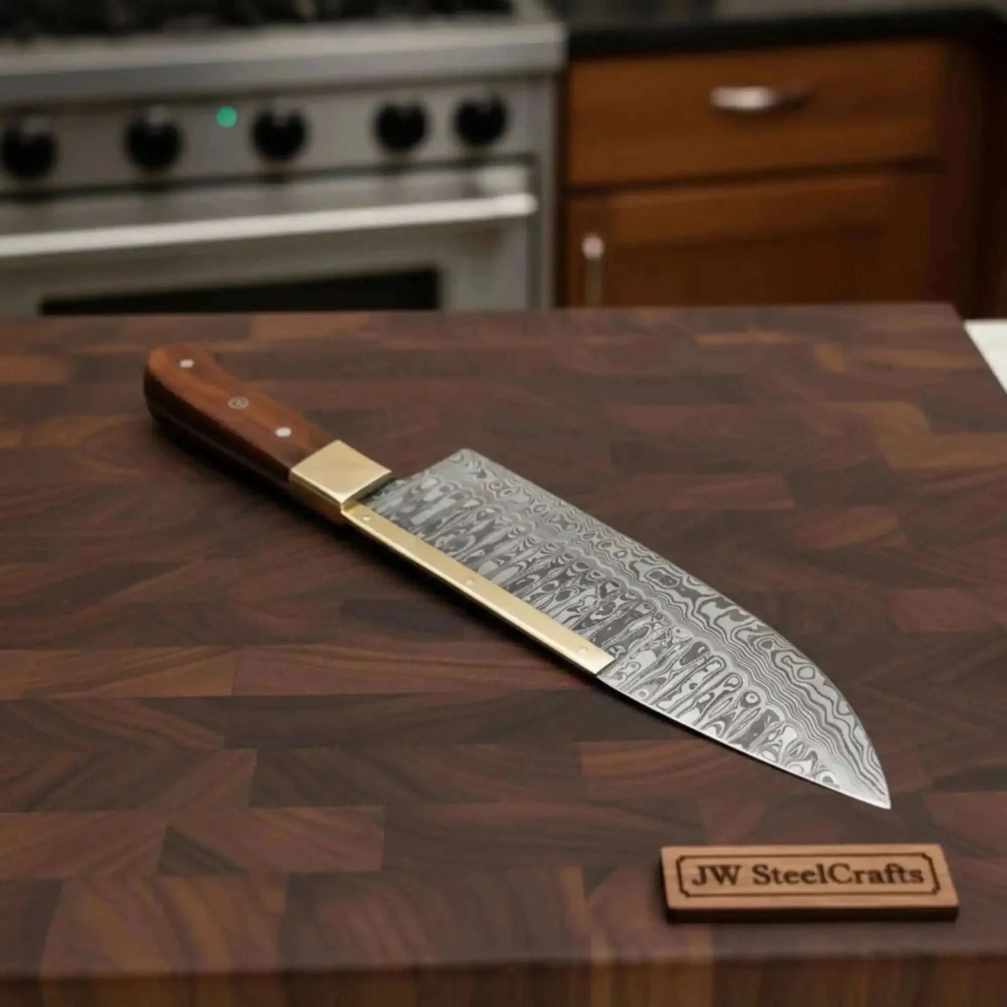 Palmarius Outdoors Premium Santoku Knife Damascus Steel Blade Wood Handle | Durable Kitchen Use 