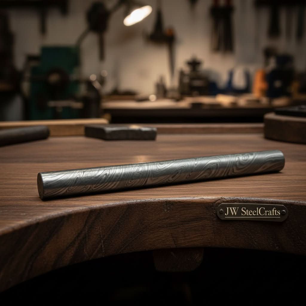 Palmarius Outdoors Glimmerforge Damascus Rod 14" BilletFor Guard , Rings And Jewelery Making/ Raw Materials for Jewelery DK-0126 and JW SteelCrafts Damascus Rod