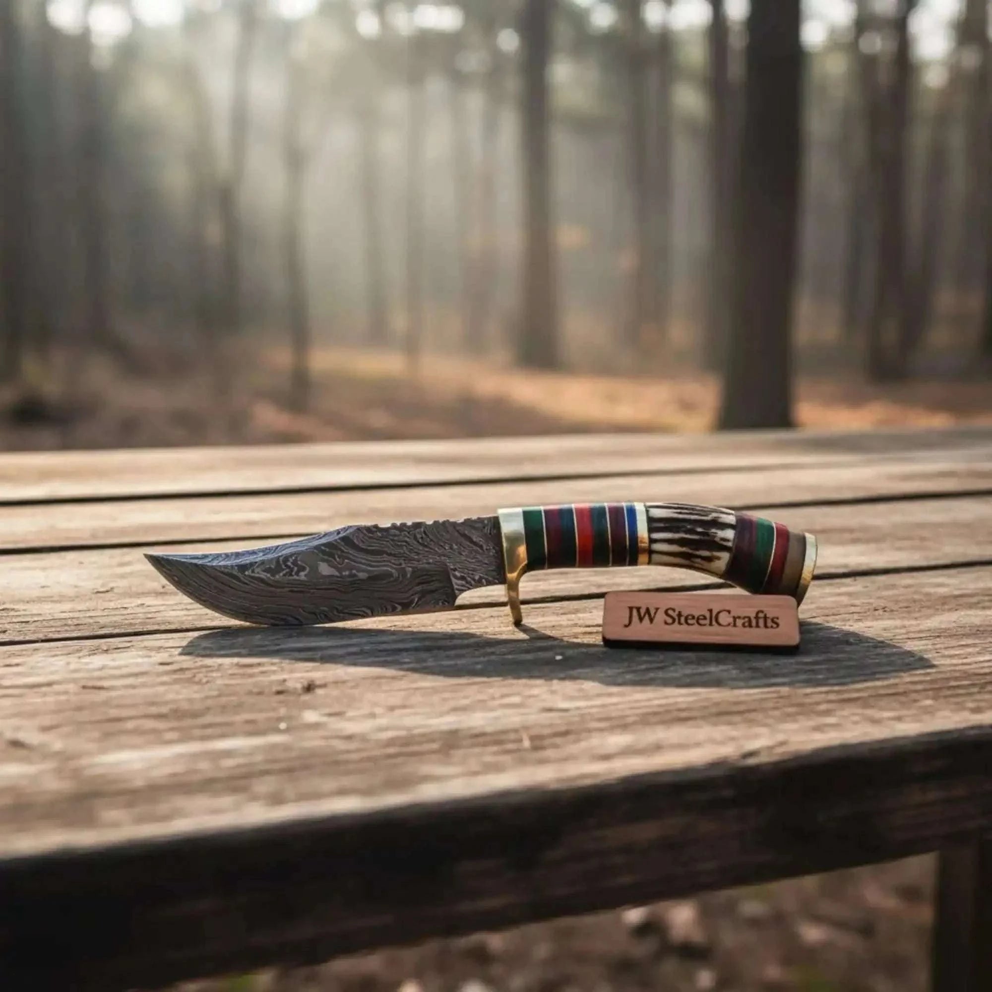 Palmarius Outdoors Damascus Steel Skinner Knife Deer Antler Handle Brass Guard Handmade Fixed Blade Hunting Knife Skinner Knife