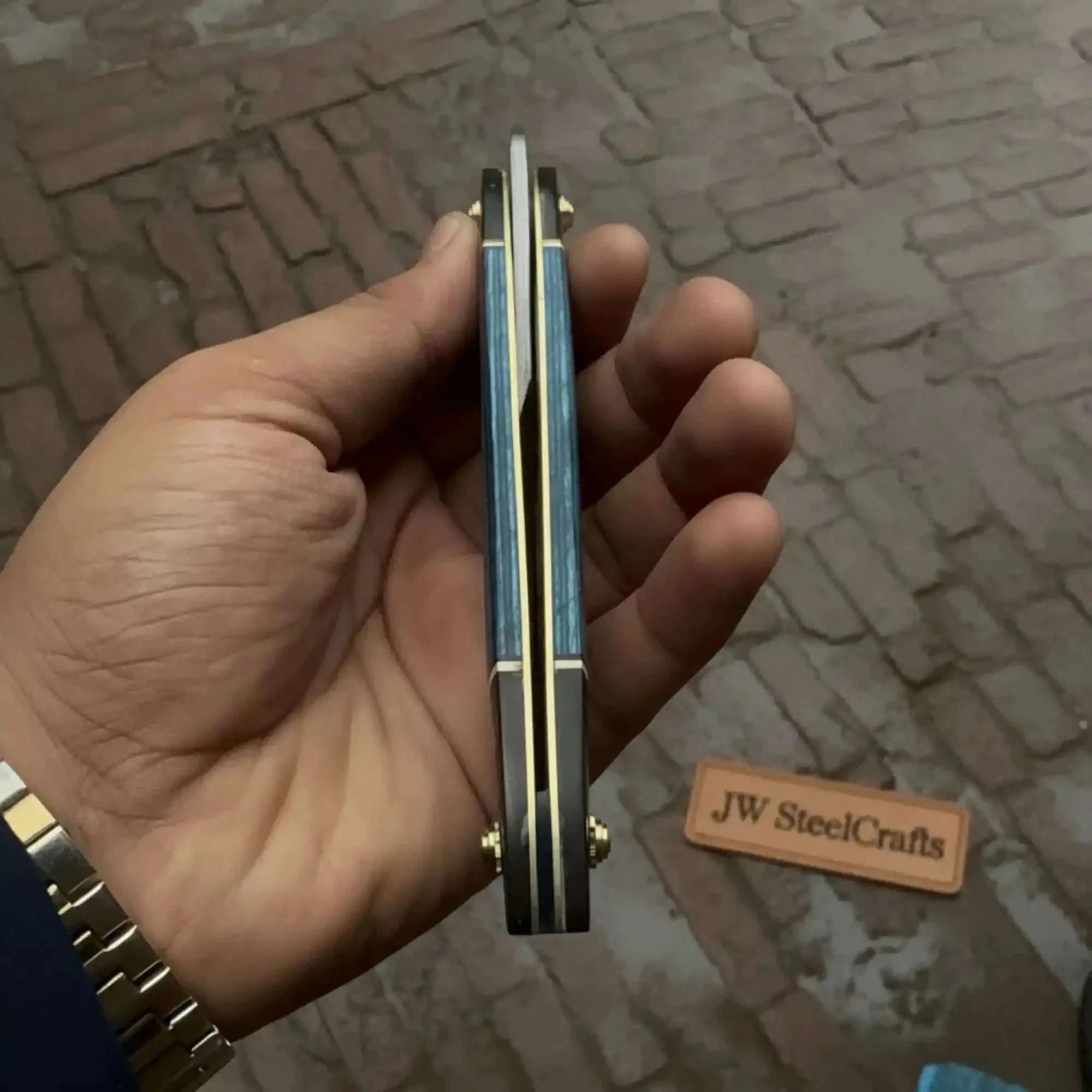 Palmarius Outdoors Straight Razor Damascus Steel Folding Barber Razor Blue Wood Handle 
