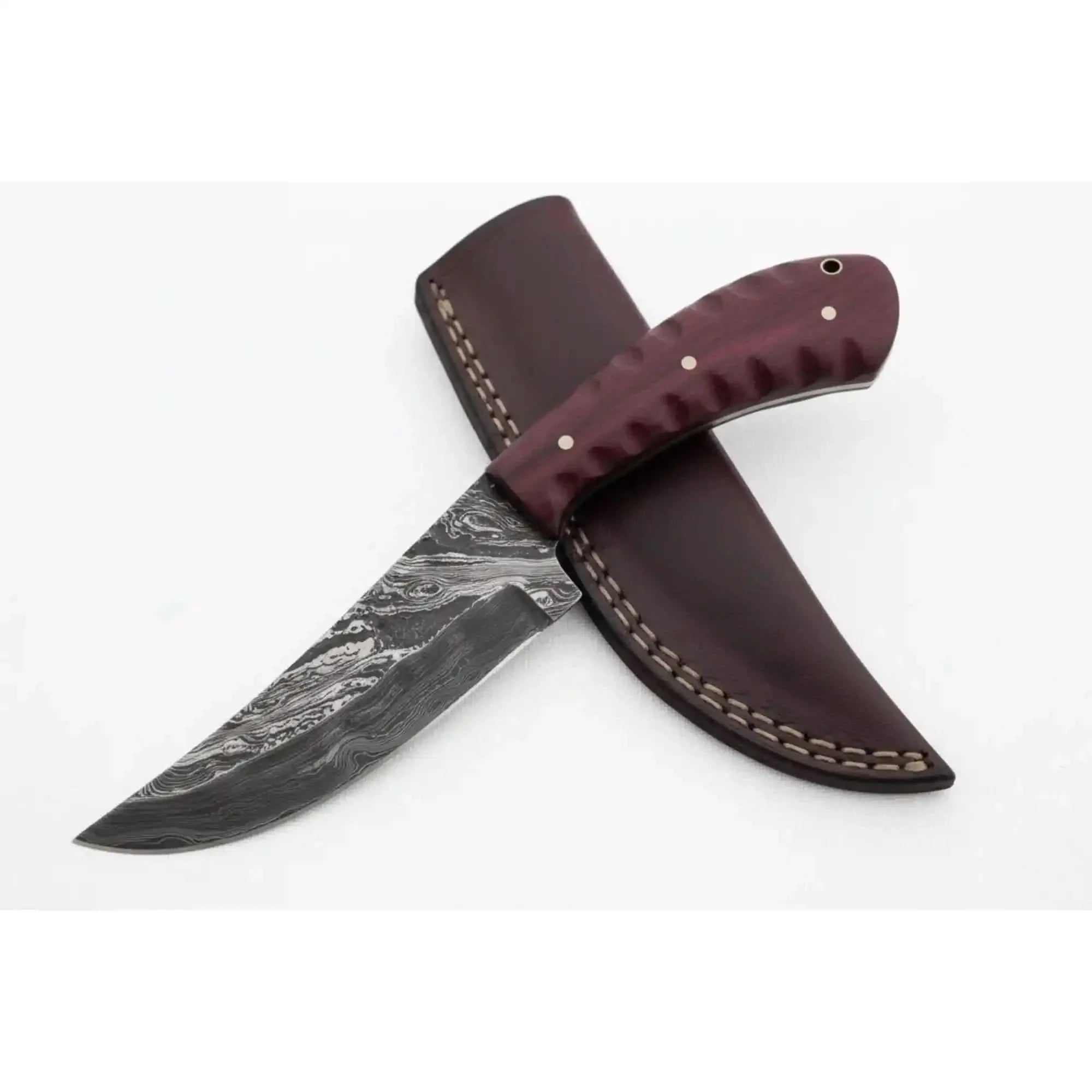 Palmarius Outdoors Damascus Trailing Point Skinner Knife with Red Wood Handle – 9 Inch Overall Skinner Knife