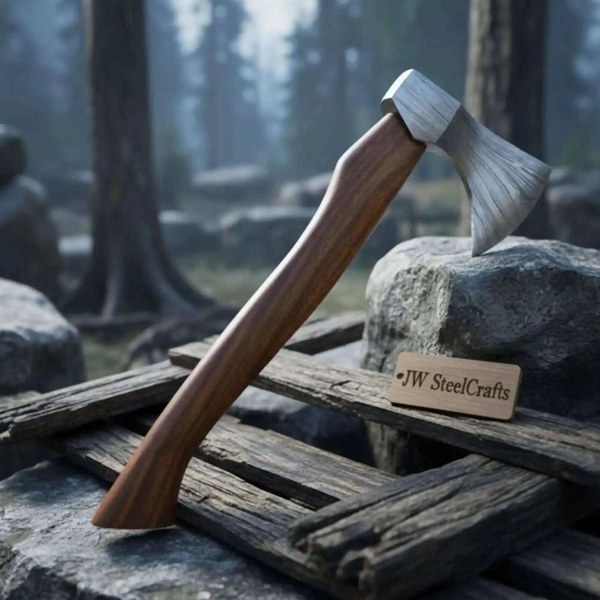 Palmarius Outdoors Compact Damascus Bushcraft Hatchet with Layered Forged Head Handmade Axe