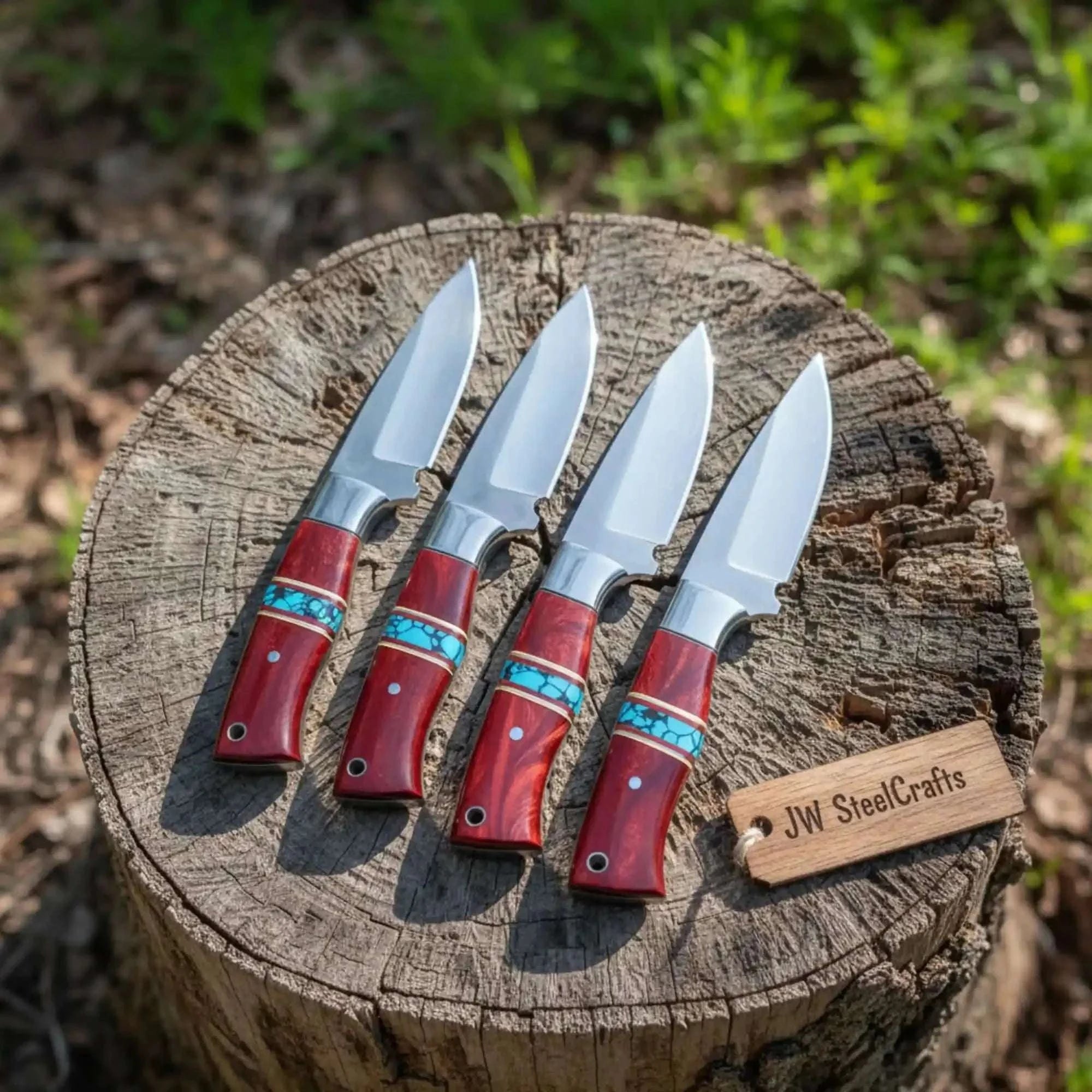 Palmarius Outdoors Custom Handmade Dir Chaqo Knife Set with Red Resin & Turquoise Handles Hunting Knife