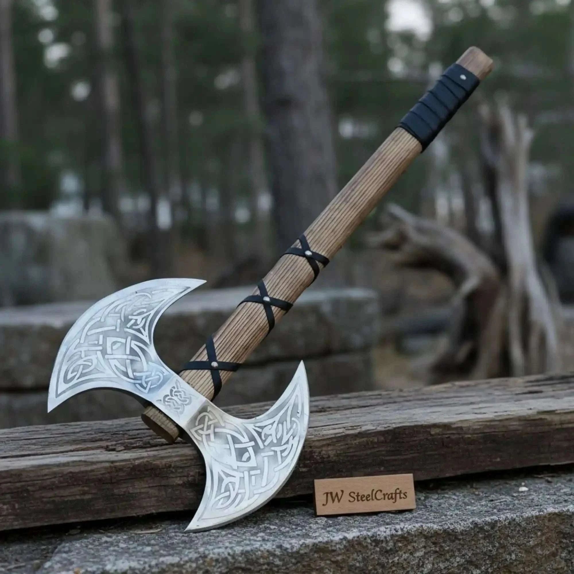 Palmarius Outdoors Unique Double-Headed Viking Axe - Handcrafted Decor Piece | Two Styles Available | JW SteelCrafts Handmade Axe