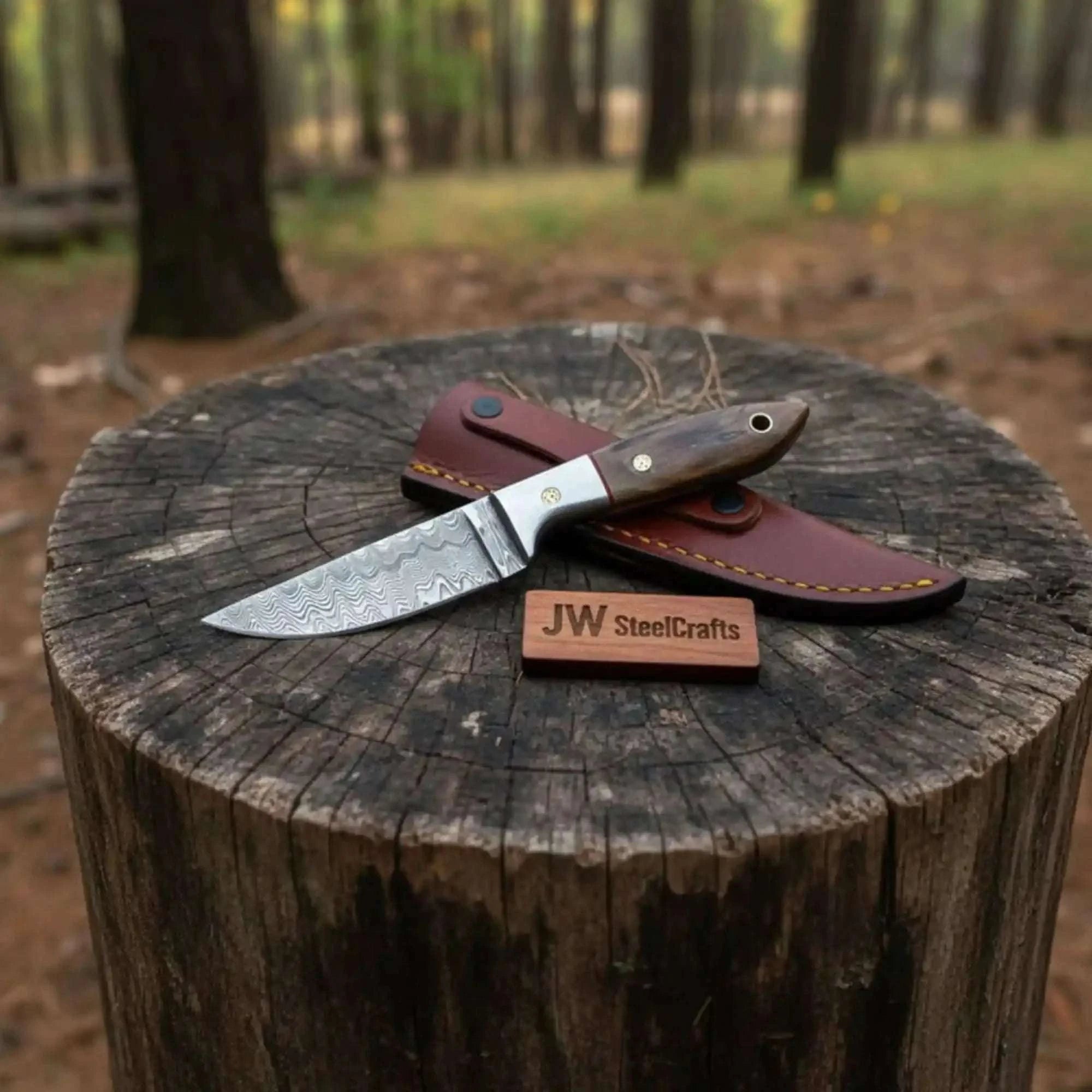 Palmarius Outdoors Small Damascus Utility Knife Rosewood Handle With Leather Sheath Skinner Knife