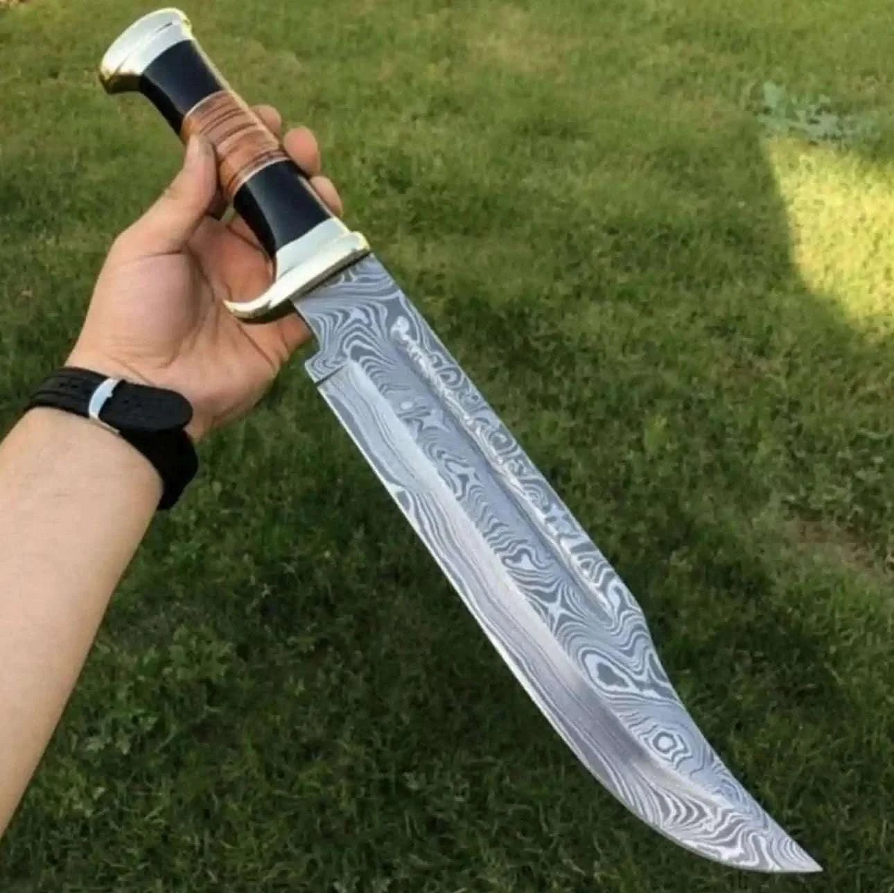 Palmarius Outdoors Dundee Clip Point Bowie Knife – Handmade 17 Inch Frontier Blade, Damascus or High Polish Steel | JW SteelCrafts Dundee Bowie Knives