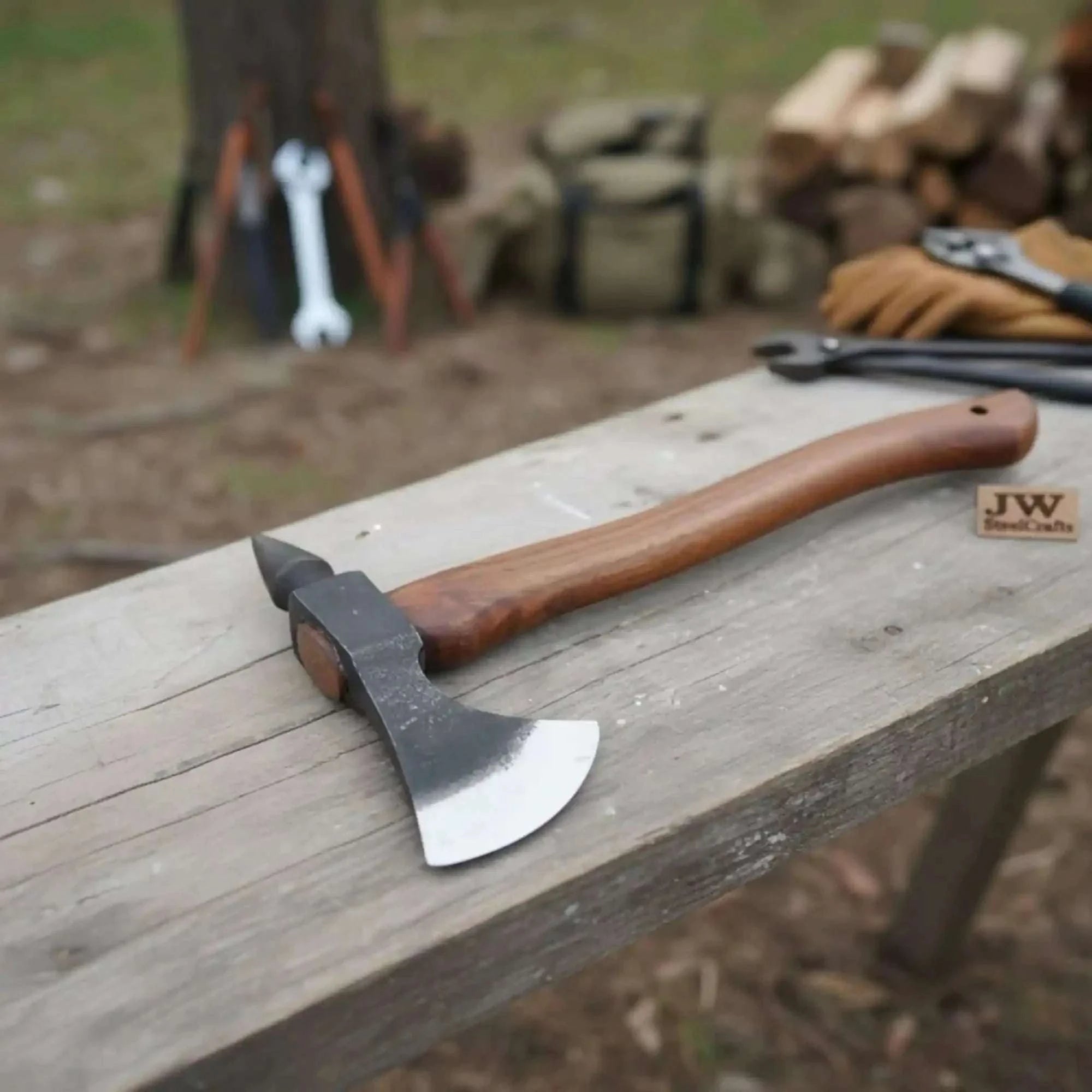 Palmarius Outdoors Hand-Forged Bearded Spike Poll Bushcraft Axe with Hardwood Handle Handmade Axe