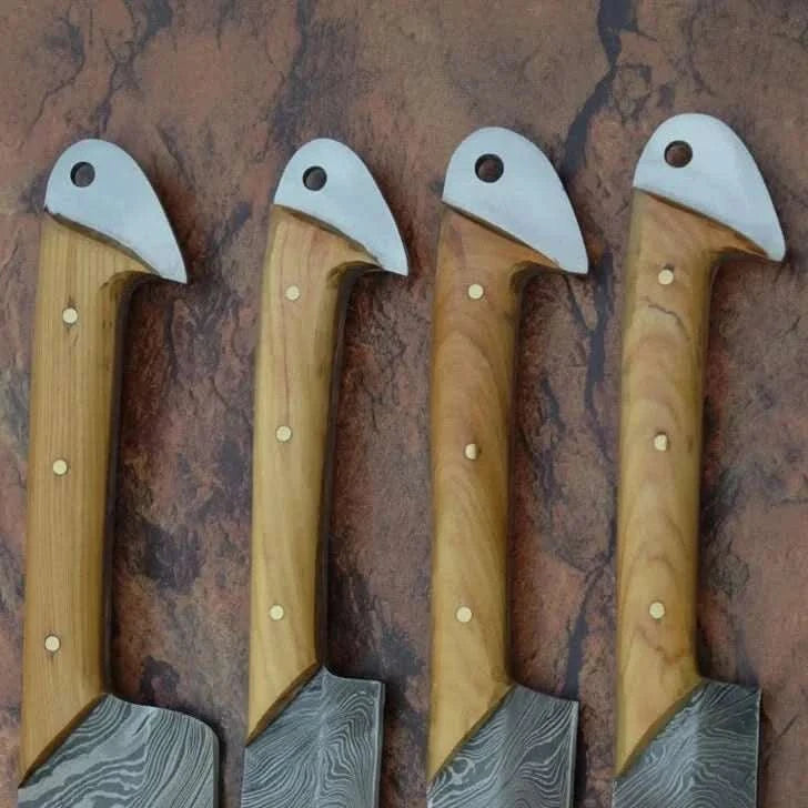 Palmarius Outdoors Damascus Kitchen Knife Set of 4 - Hand-Forged Full Tang Blades Handmade Chef Knife Sets