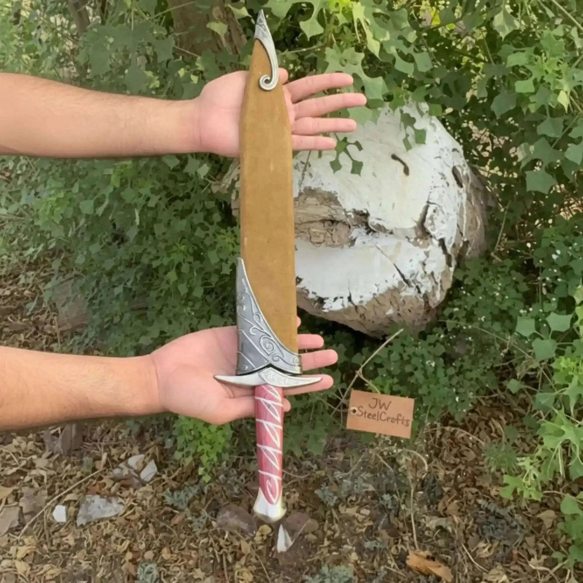 Palmarius Outdoors Handmade Elven inspired short sword replica with Reddish Wood Grip and Wooden Sheath Sword