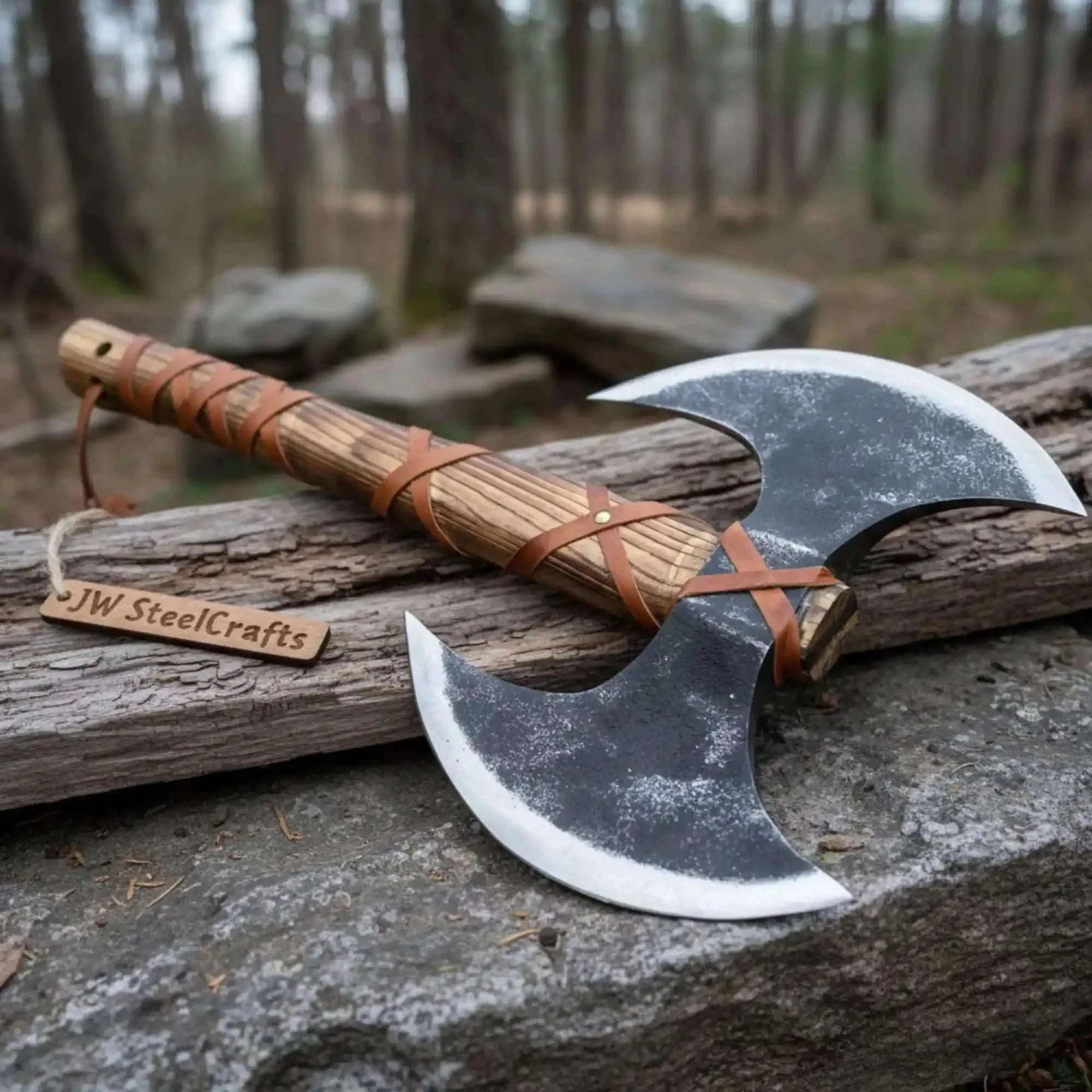 Palmarius Outdoors Unique Double-Headed Viking Axe - Handcrafted Decor Piece | Two Styles Available | JW SteelCrafts Handmade Axe