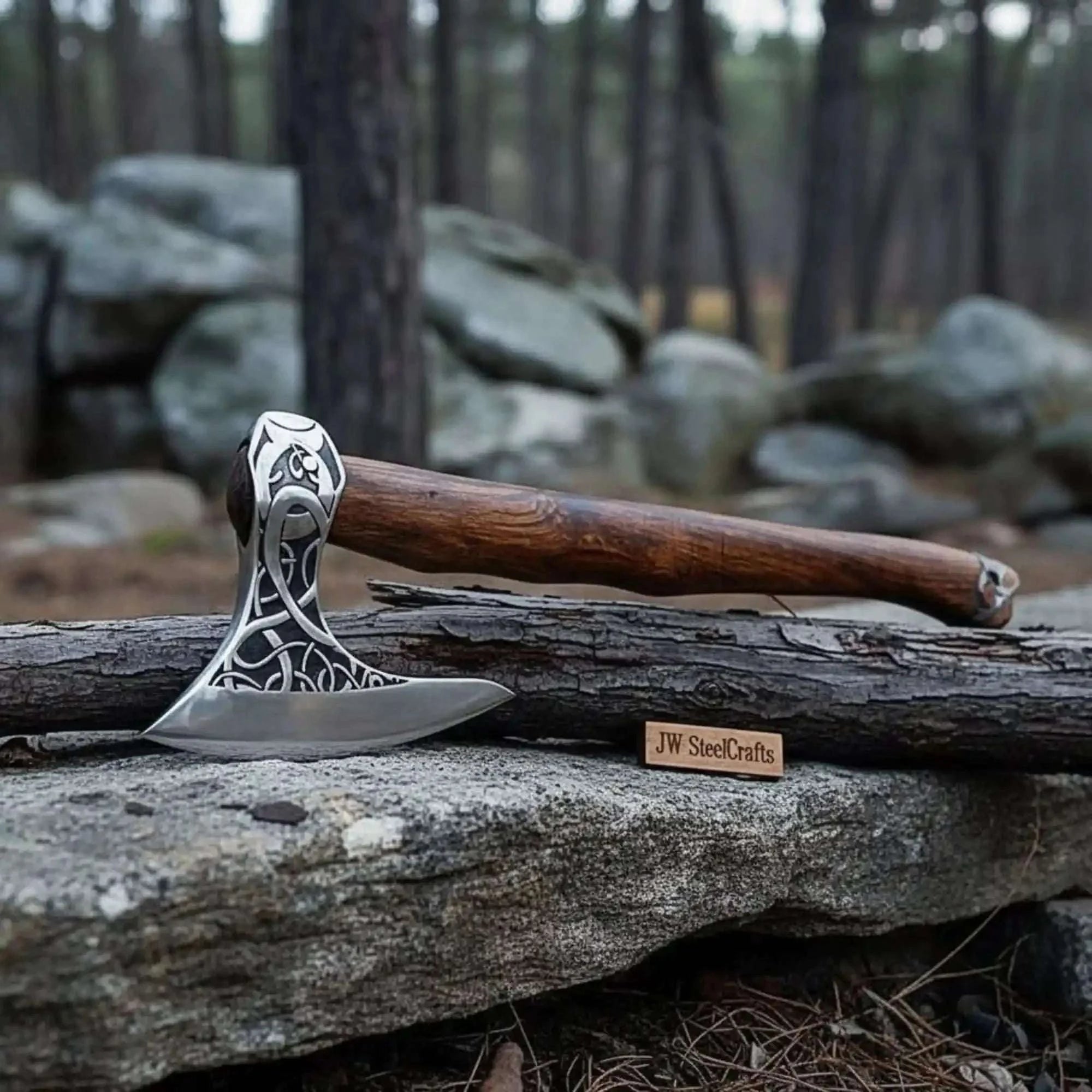 Palmarius Outdoors Raven Viking Axe with Hand Engraved Raven Motif Handmade Axe