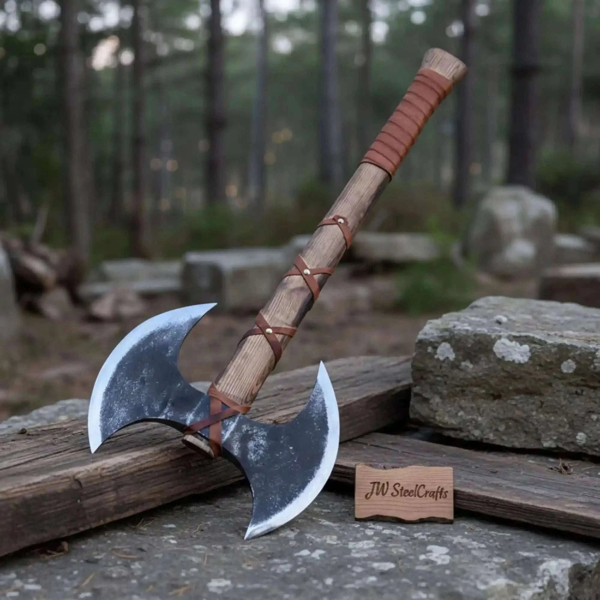 Palmarius Outdoors Unique Double-Headed Viking Axe - Handcrafted Decor Piece | Two Styles Available | JW SteelCrafts Handmade Axe