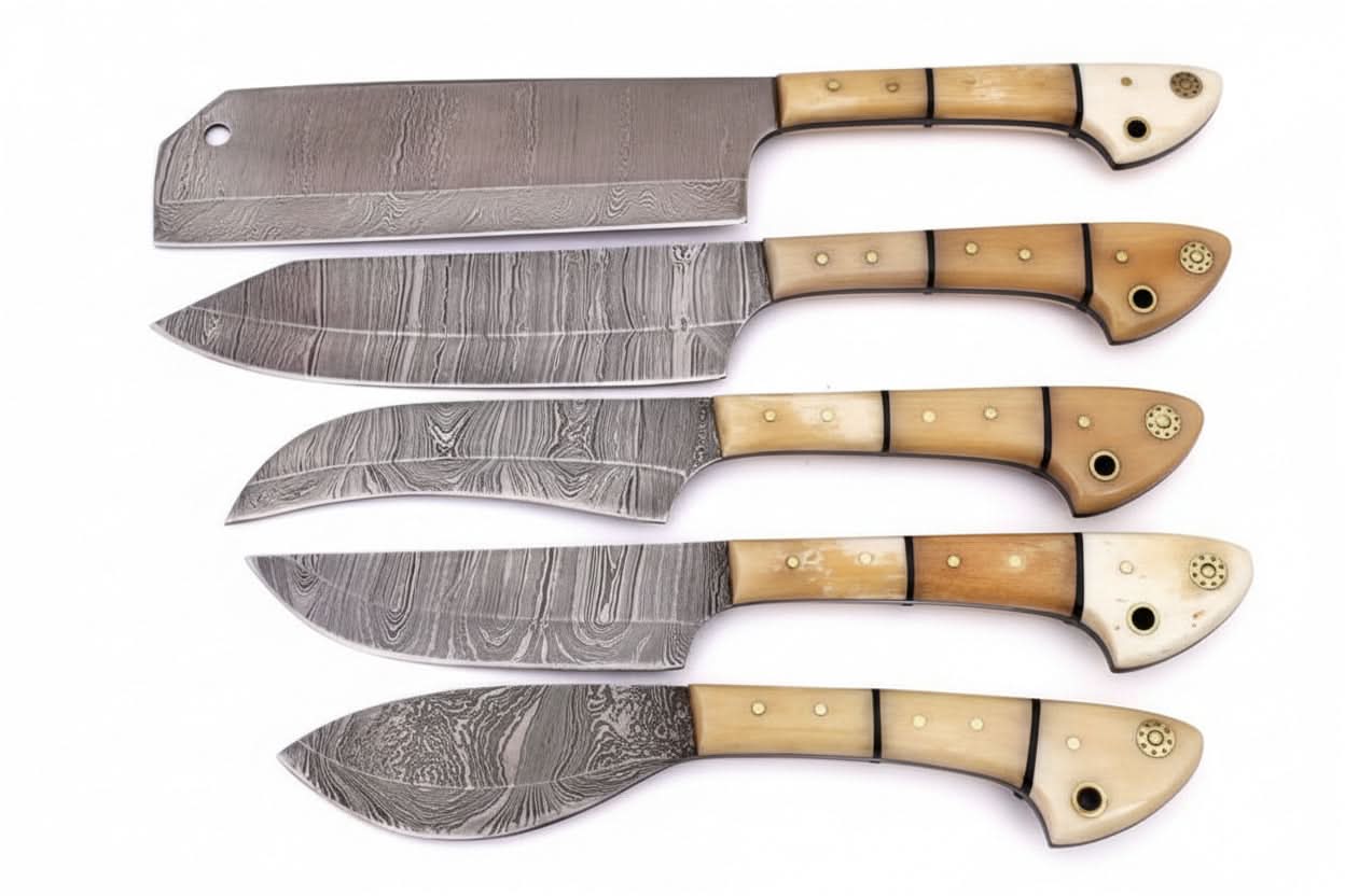 Palmarius Outdoors EST Custom Handmade Damascus Steel Beautiful 5Pcs. Kitch DK-0011 