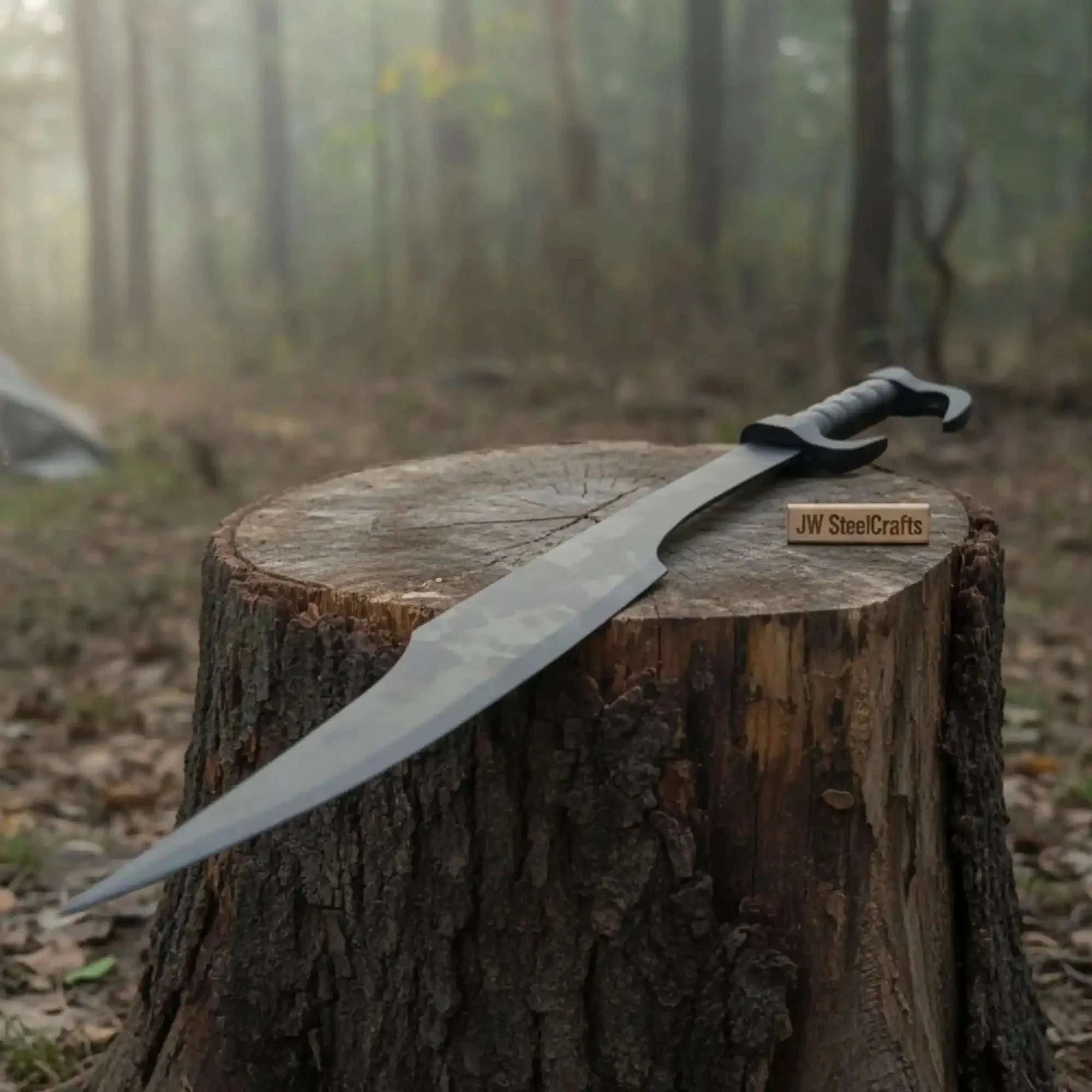 Palmarius Outdoors Handmade Fantasy Falchion Sword in Blackened Steel with Curved Blade 