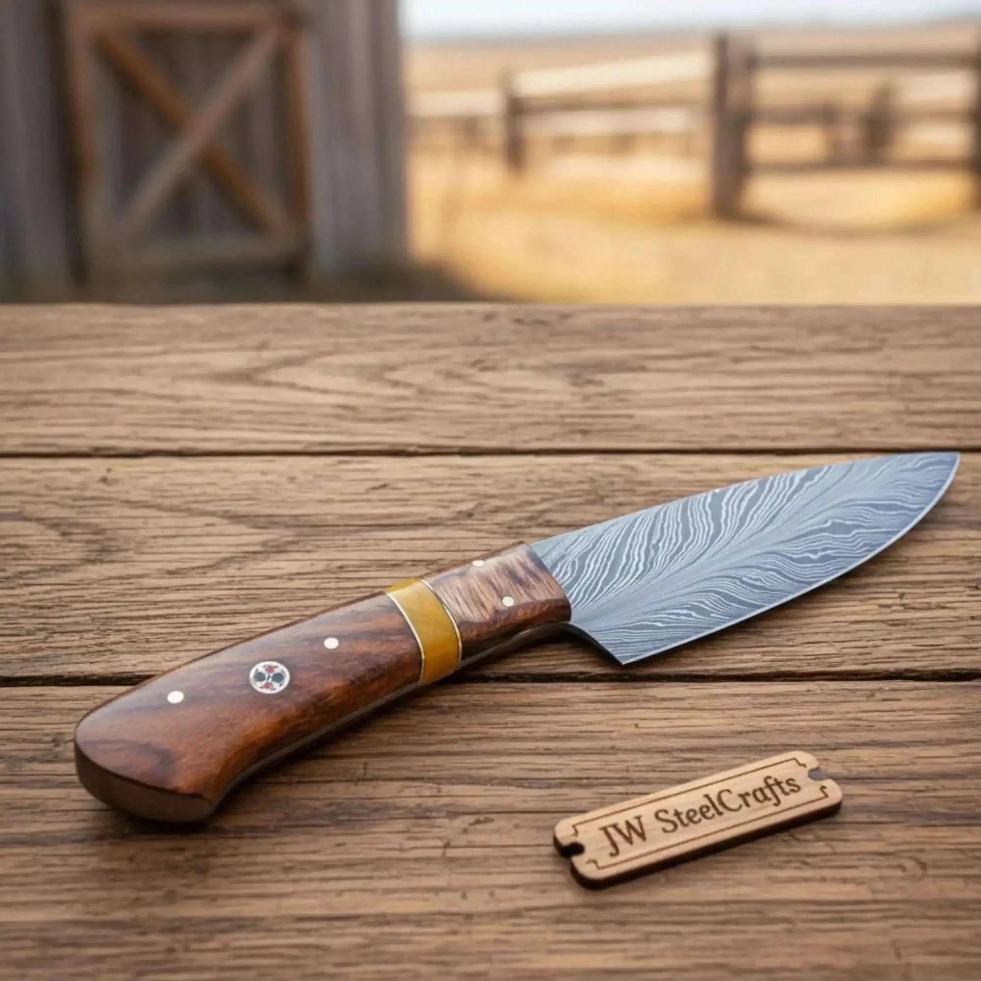 Palmarius Outdoors 3-Piece Feather Pattern Damascus Knife Set with Rosewood Pakka Wood Handles Handmade Chef Knife Sets
