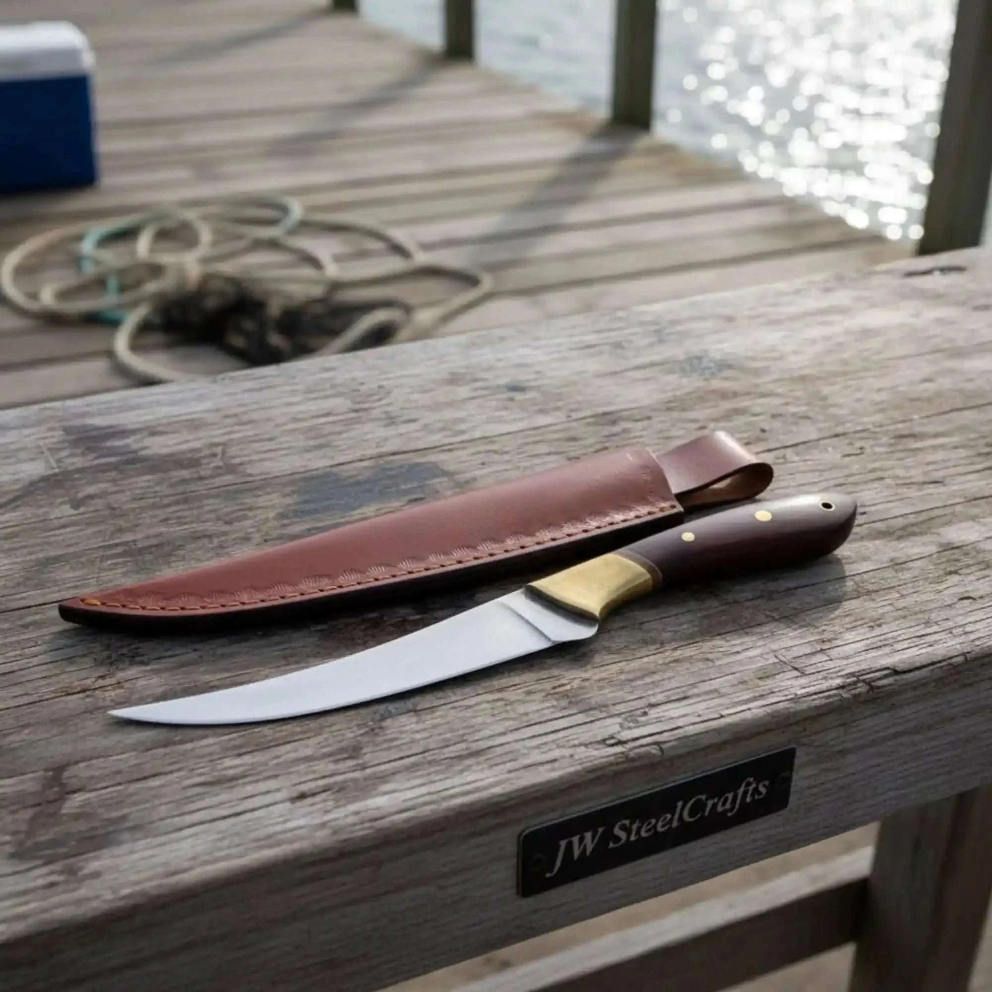 Palmarius Outdoors Handmade Full Tang Fillet Knife, 11 inch, Curved Blade, Rosewood Handle Handmade Fillet Knives