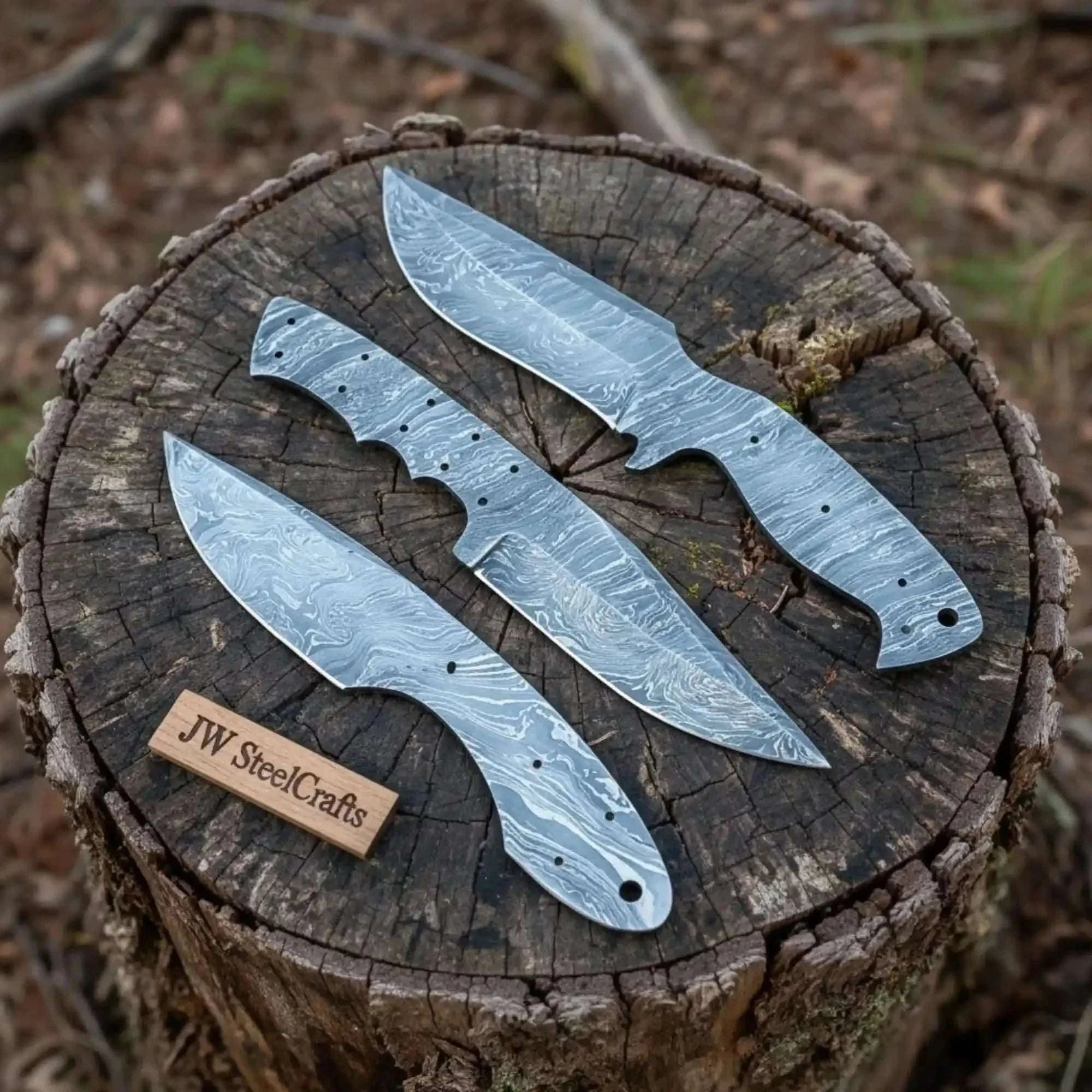 Palmarius Outdoors Damascus Knife Blanks Set 4.5 Inch Blades Fixed Blade DIY Trio Knife blank Blades