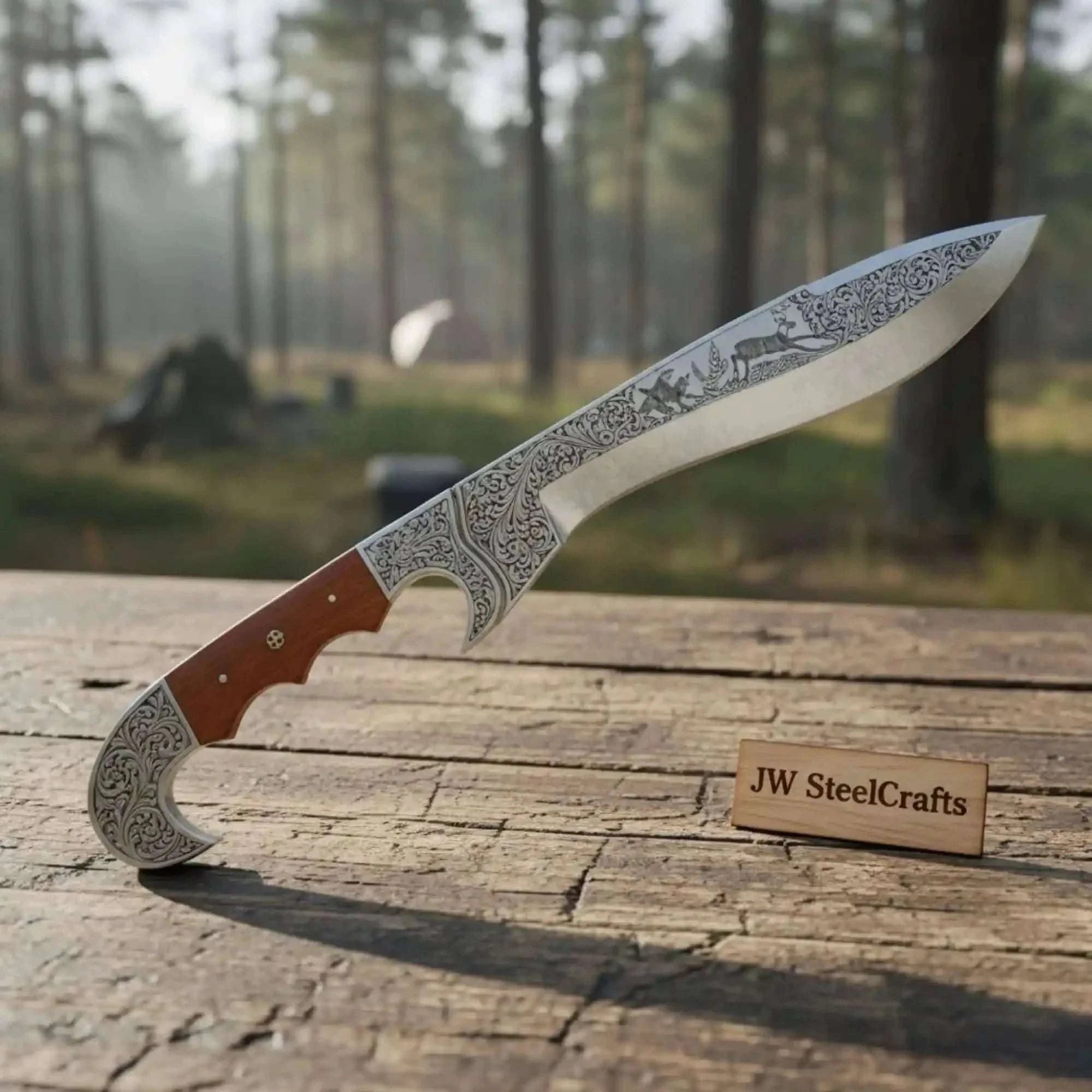 Palmarius Outdoors Frontier Bowie Knife Hand Engraved D2 Steel Blade Trailing Point Custom Handmade by JW SteelCrafts Frontier Bowie Knives