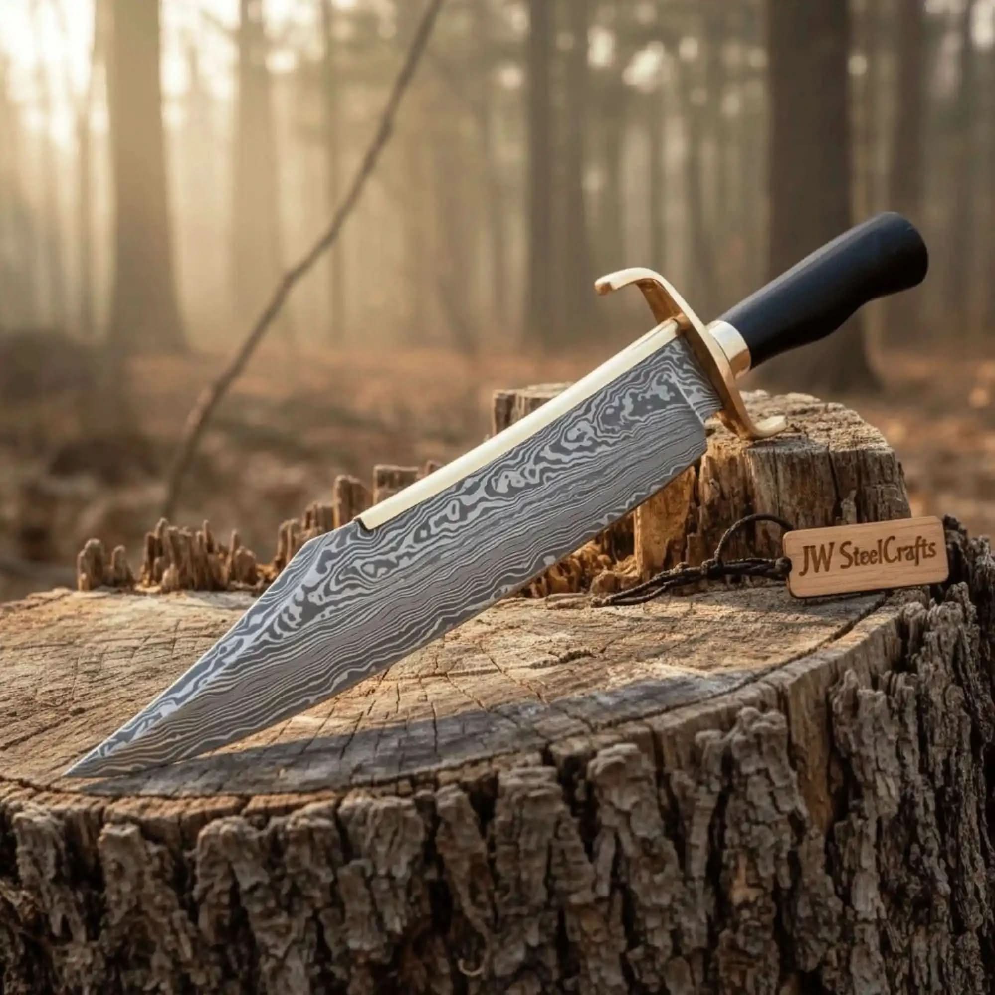 Palmarius Outdoors Handmade Frontier Clip Point Bowie Knife Damascus Steel or Mirror Polished Carbon Steel | JW SteelCrafts Clip Point Bowie Knives
