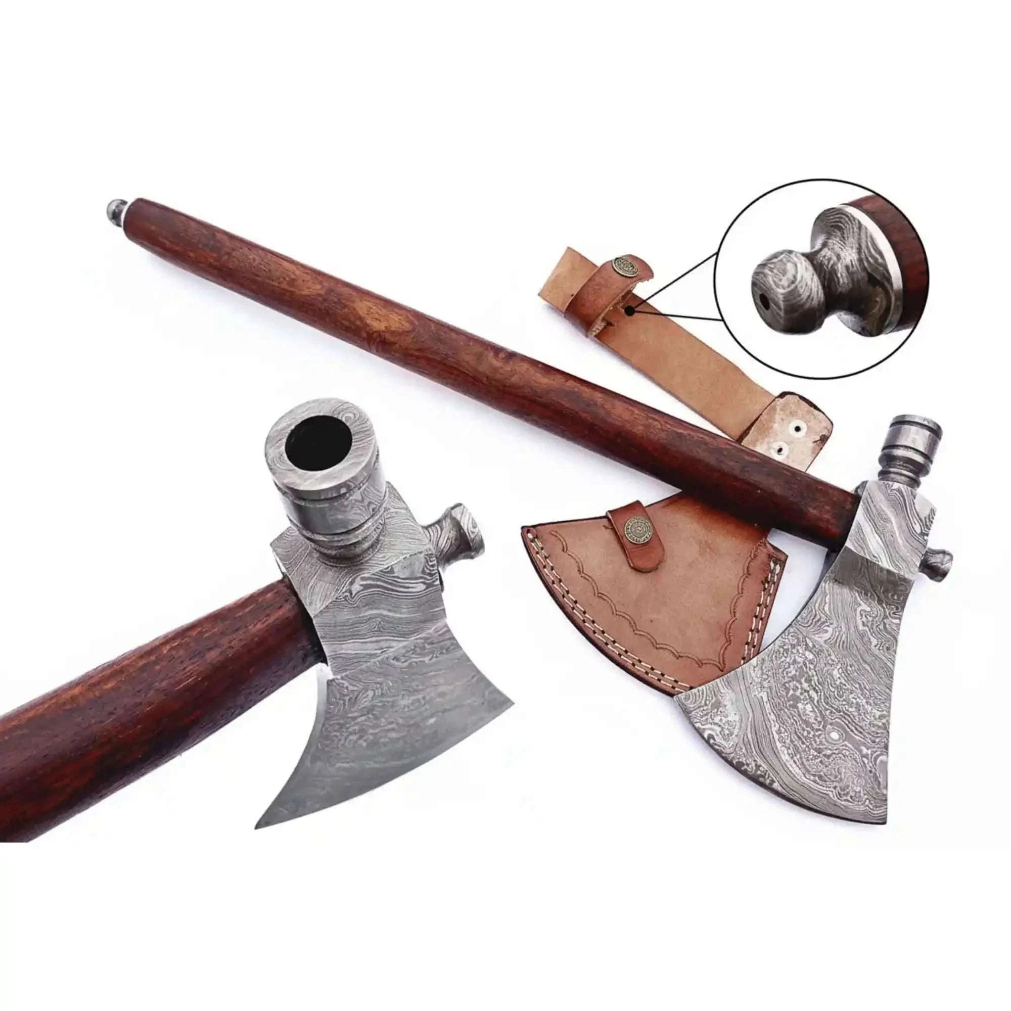 Palmarius Outdoors Late-Era Viking Skeggøx Utility Axe with Pattern-Welded Damascus Blade and Smoked Hardwood Handle Handmade Axe