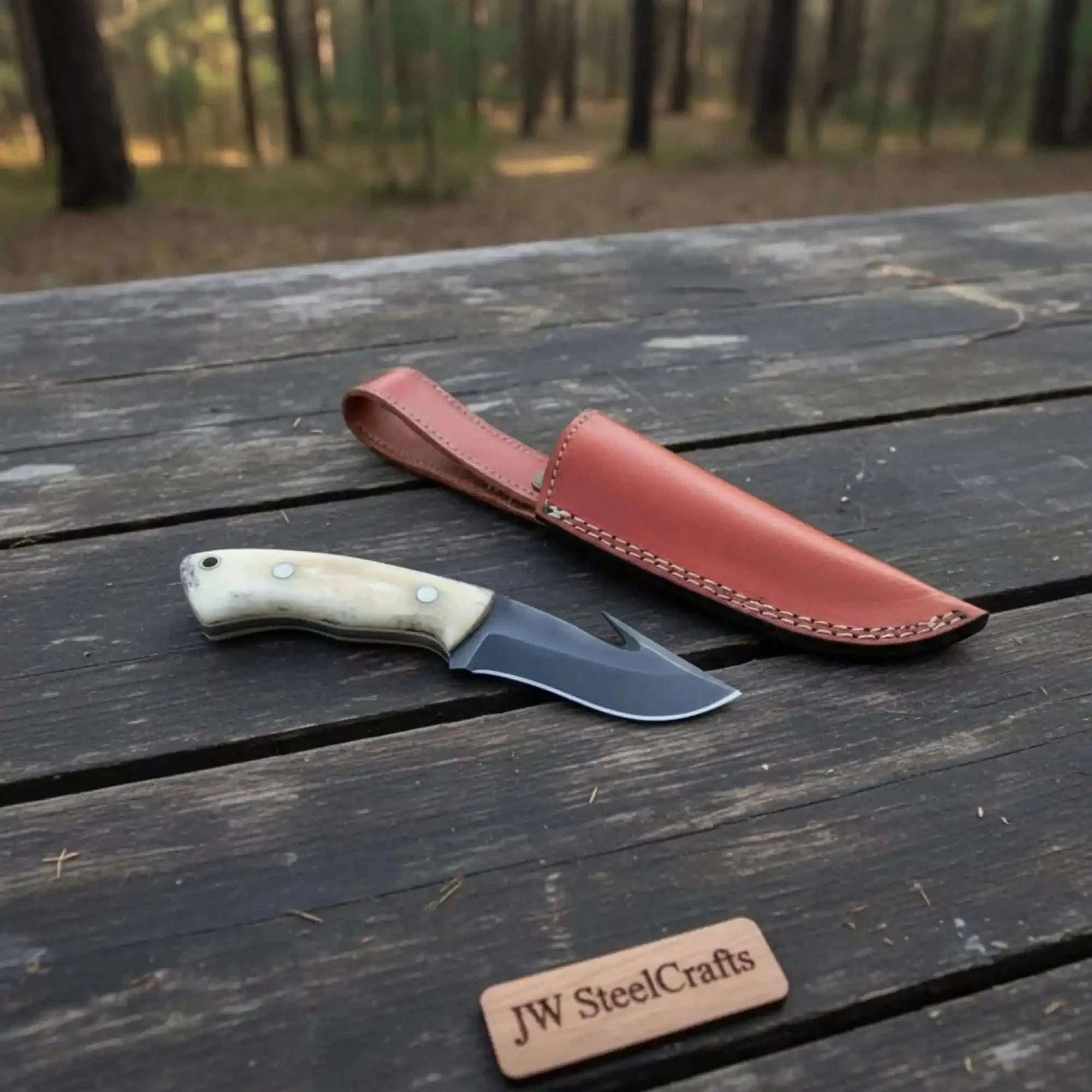 Palmarius Outdoors Gut Hook Skinner Knife Black Coated Blade Bone Handle 3.5 Inch Fixed Blade Hunting Knife Skinner Knife
