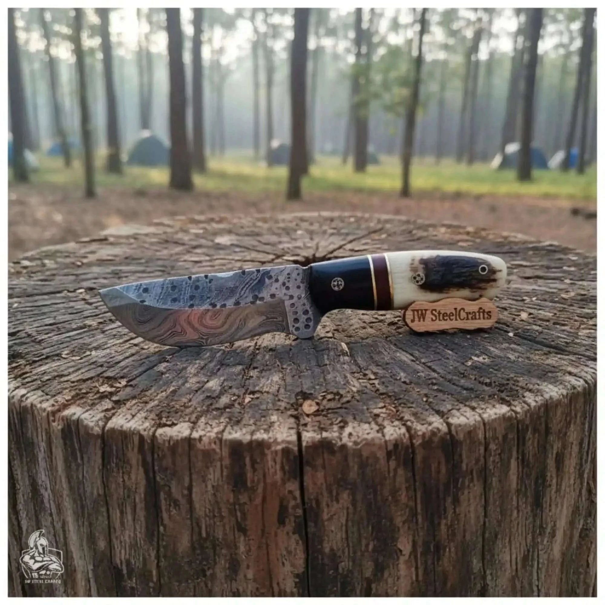 Palmarius Outdoors Skinner Knife Damascus Steel Ram Horn Handle 3.5 Inch Blade Hunting Knife skinner knife