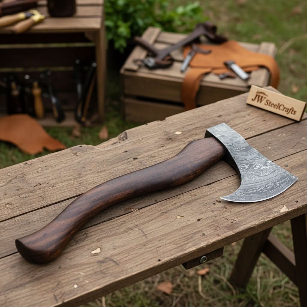 Palmarius Outdoors Single-Bit Bushcraft Hatchet with Crescent Edge Handmade Axe