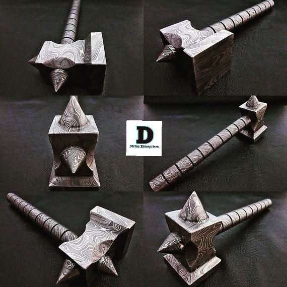 Palmarius Outdoors Hand made Damascus steel viking hammer Divine Enterprises Thor Hammer