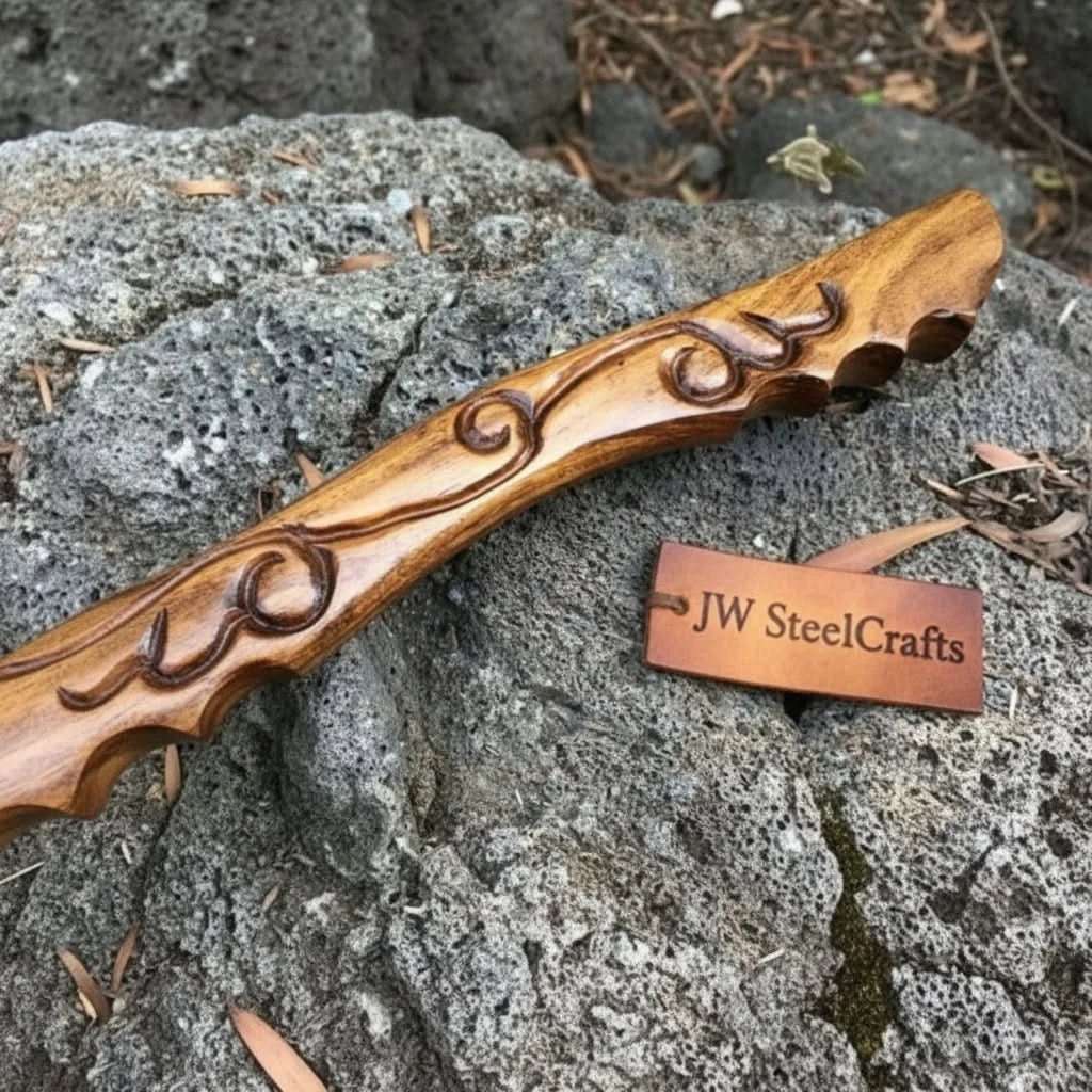 Palmarius Outdoors Handmade Damascus Steel Viking Bearded Axe – Pattern Welded Blade with Carved Hardwood Handle | JW SteelCrafts Handmade Axe
