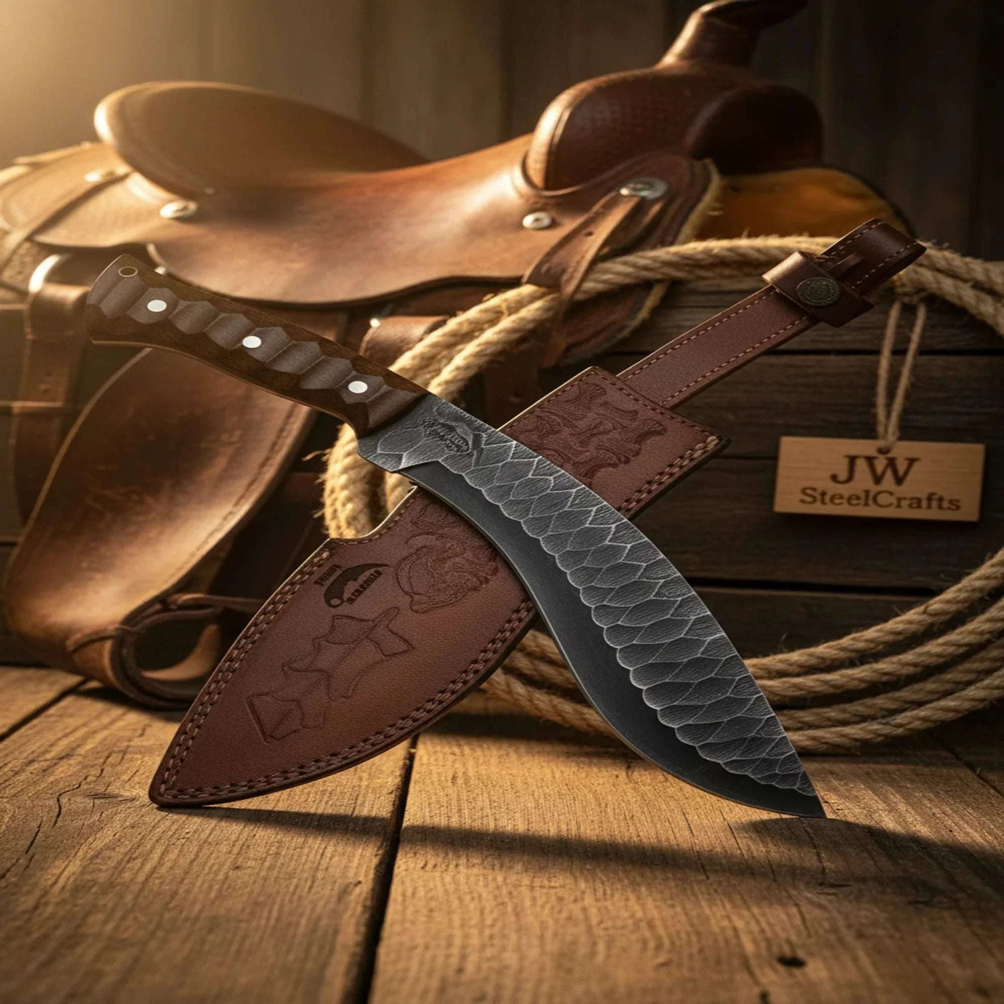 Palmarius Outdoors Gurkha Trail Knife 12" Hand Forged Damascus Fixed Blade Hunting Knife Kukri Knife