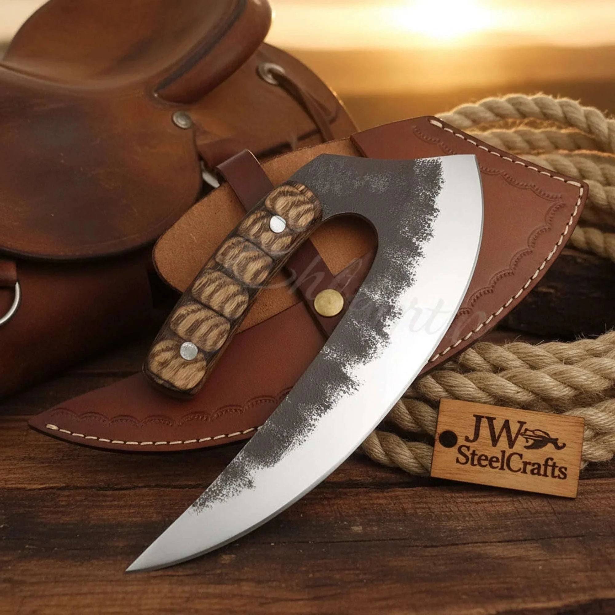 Palmarius Outdoors Handmade Nordic Ulu Cleaver – High-Carbon Steel Arctic Chopping Knife with Leather Sheath 