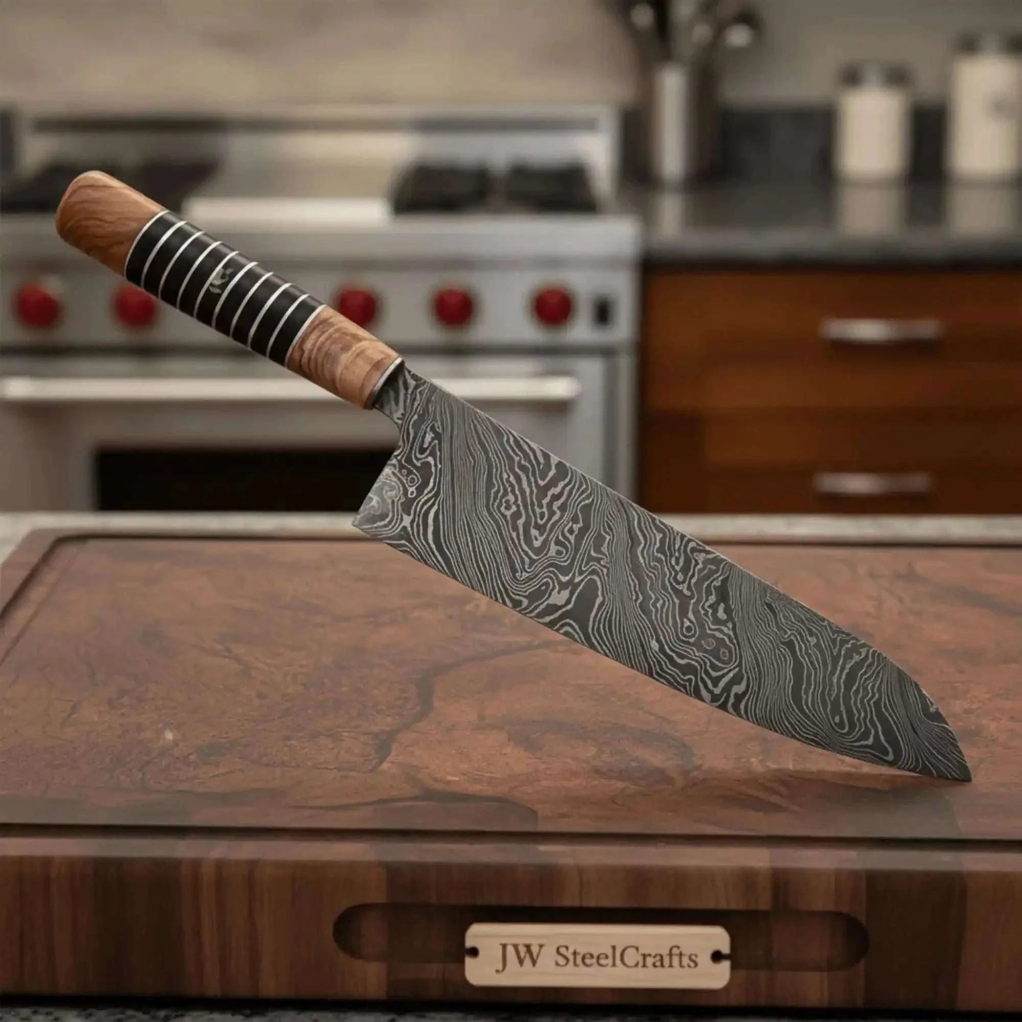 Palmarius Outdoors Damascus Kiritsuke Gyuto Chef Knife 12” – Olive Wood & Black Resin Handle with Brass Spacers | Full Tang Japanese Hybrid Knife Chef Knife