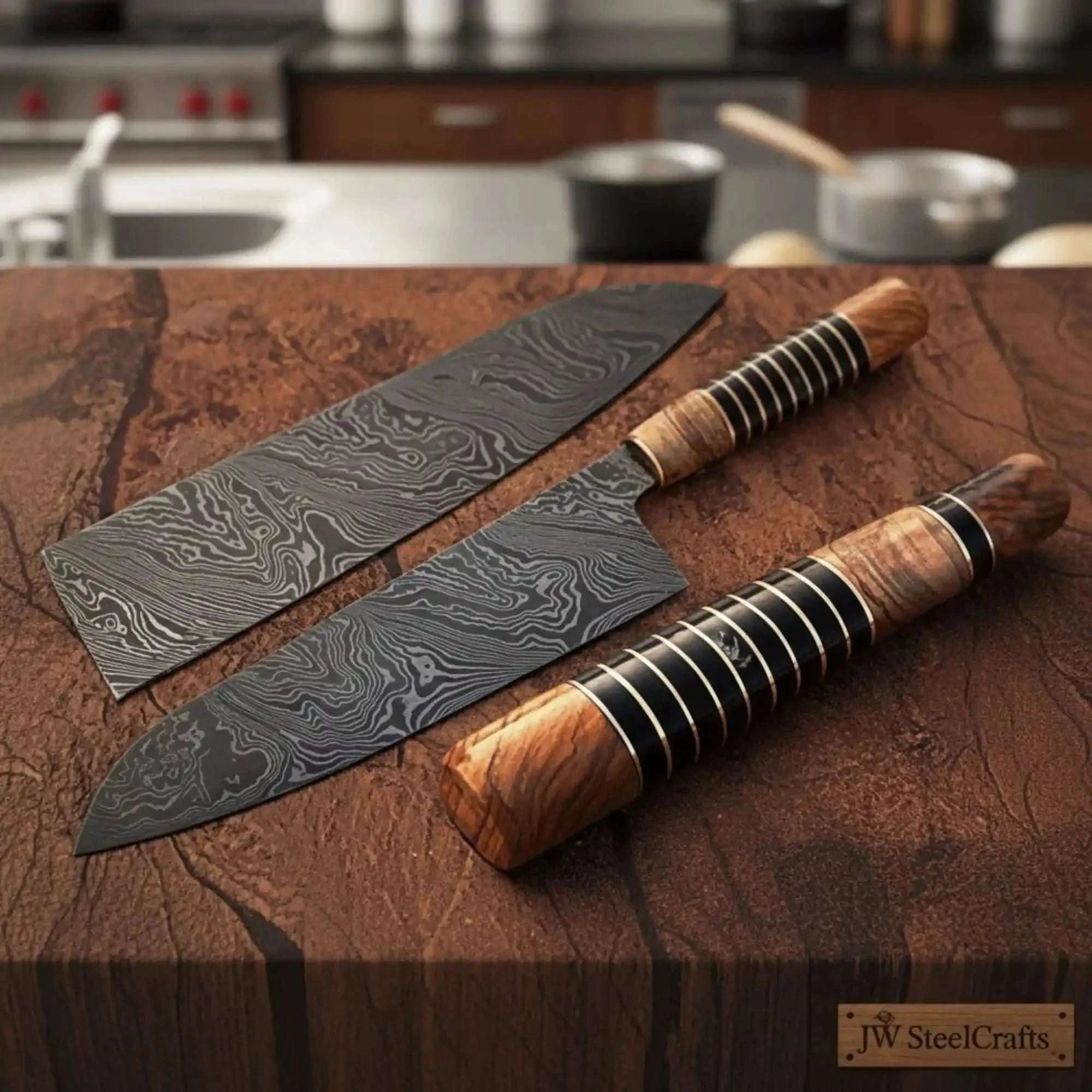Palmarius Outdoors Damascus Kiritsuke Gyuto Chef Knife 12” – Olive Wood & Black Resin Handle with Brass Spacers | Full Tang Japanese Hybrid Knife Chef Knife