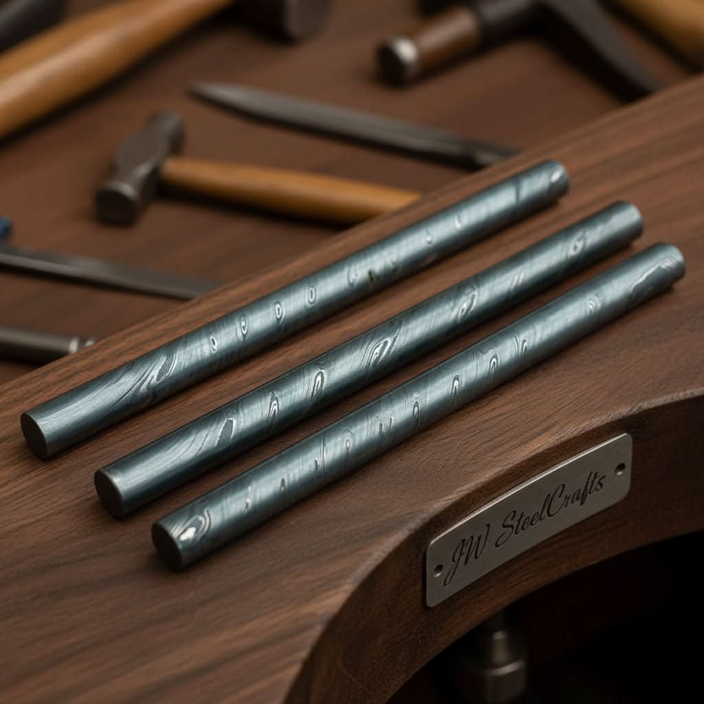 Palmarius Outdoors Anvilkin Damascus Rod 10" Handmade Twist Pattern Set of 3 Damascus Steel Twist Pattern Rods 25 mm for Rings Guards and Jewelry Making Damascus Rod