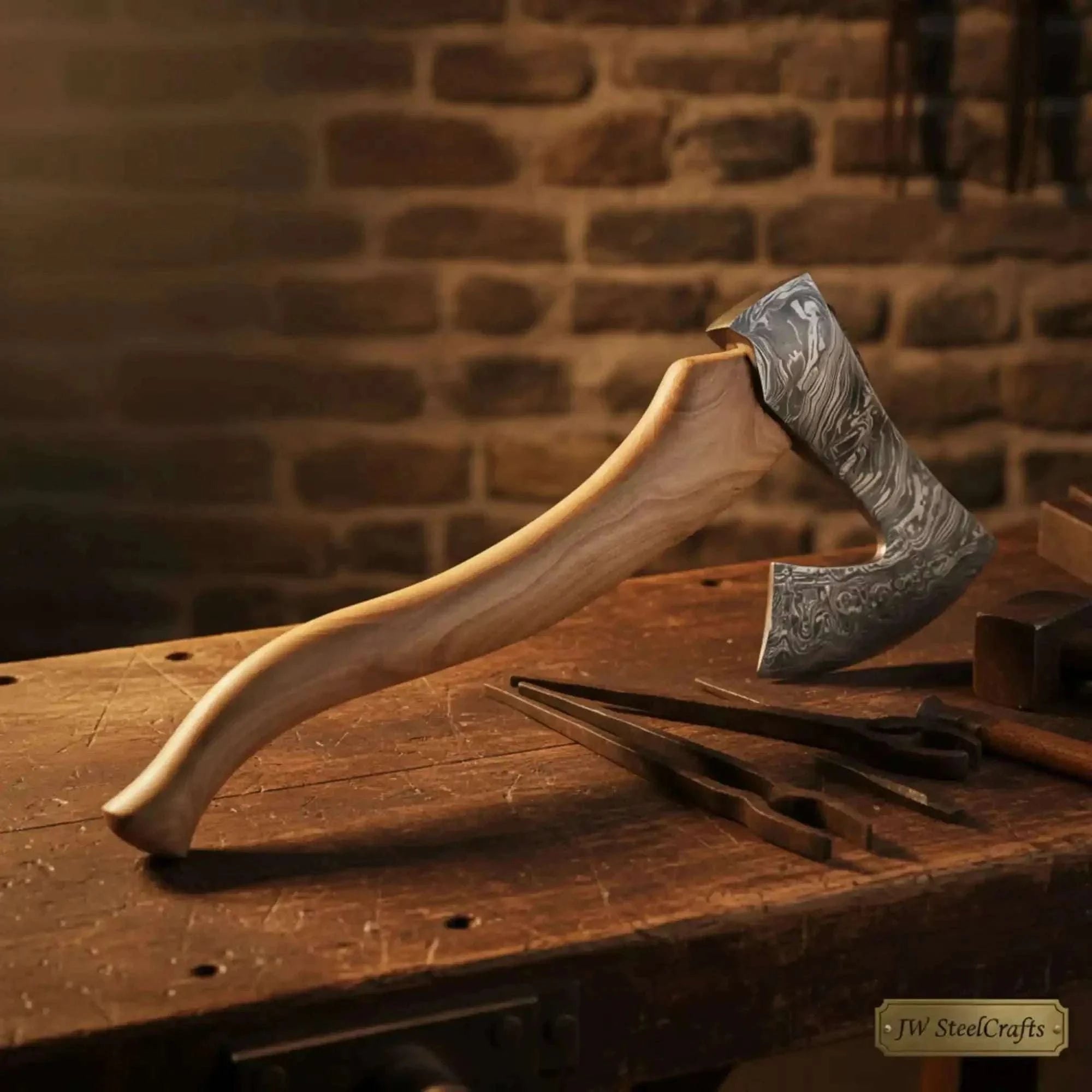 Palmarius Outdoors Handmade Damascus Steel Hatchet Wood Handle Durable Camping Bushcraft Axe 