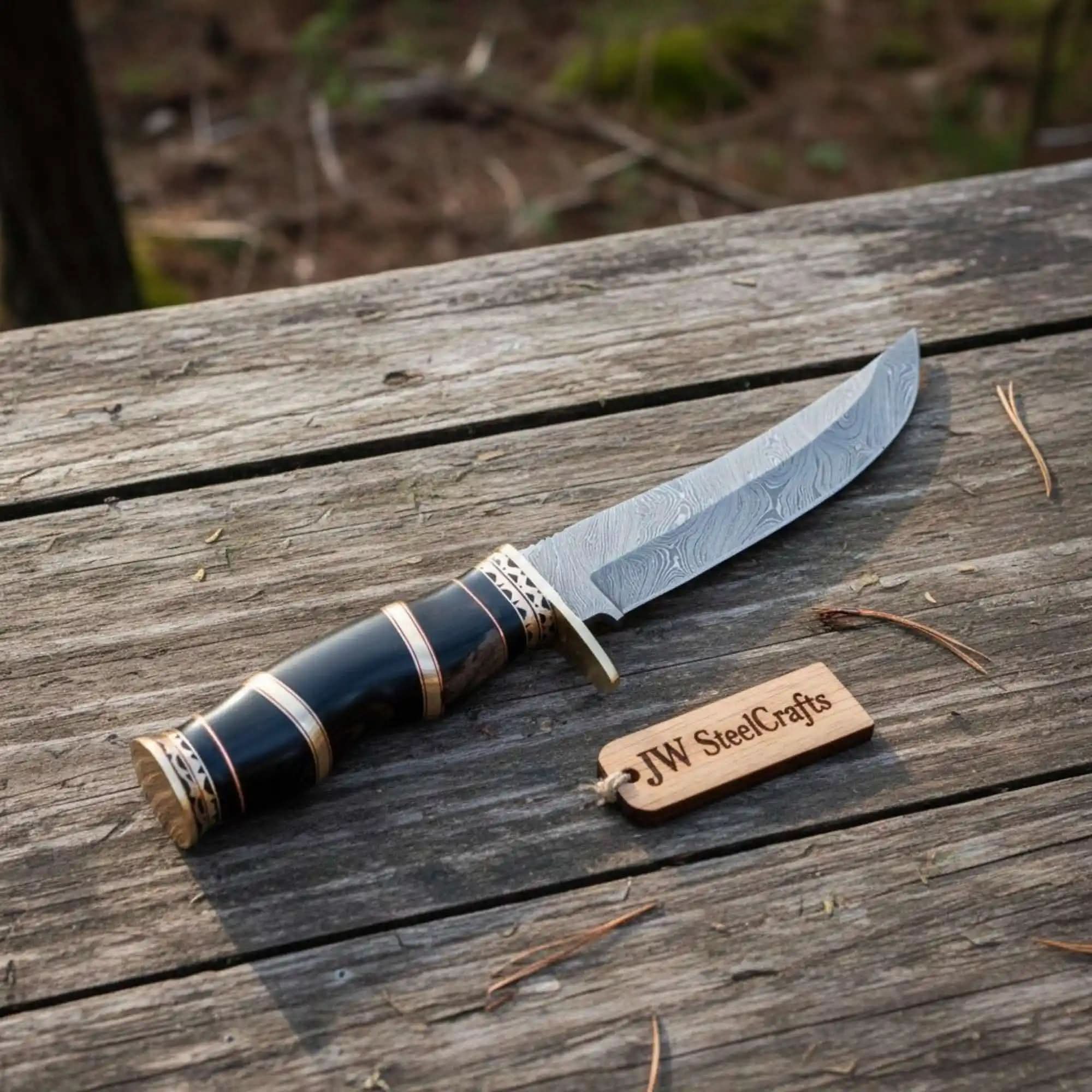 Palmarius Outdoors Handmade Damascus Clip Point Bowie Knife Full Tang Fixed Blade by JW SteelCrafts Clip Point Bowie Knives