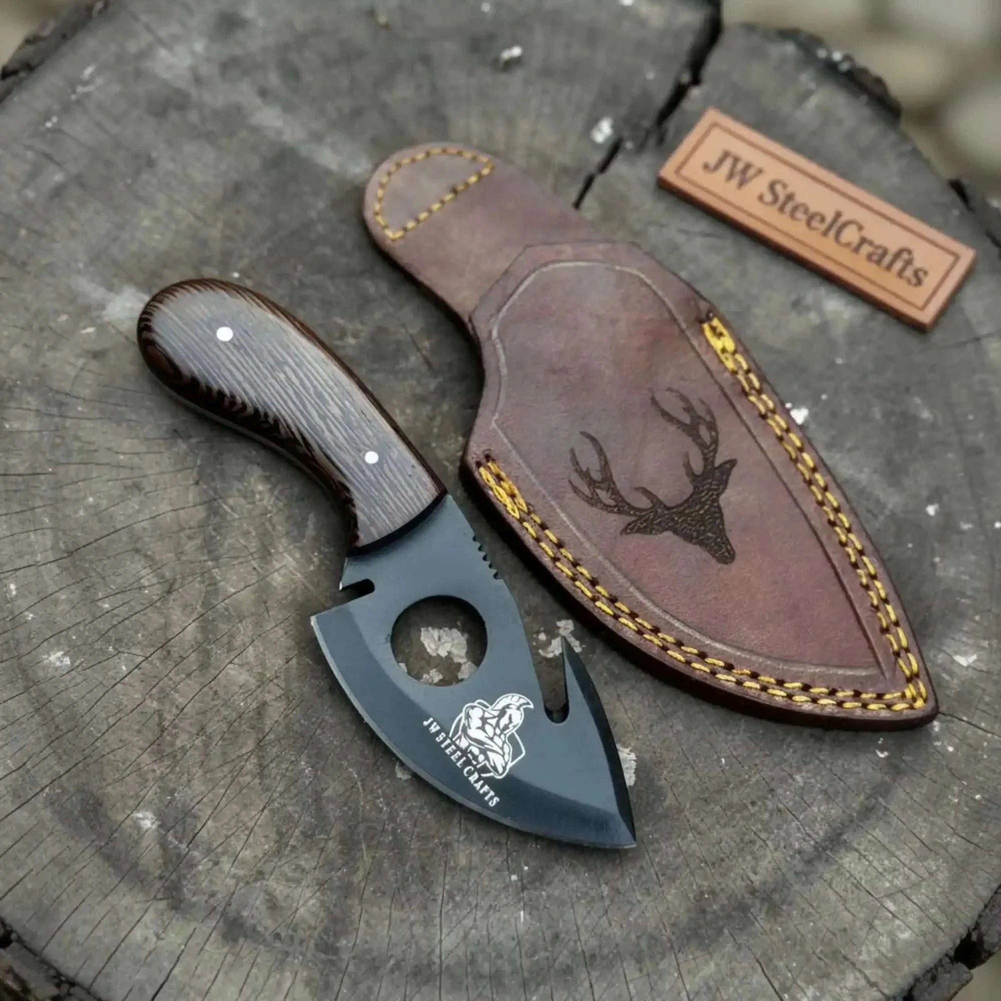 Palmarius Outdoors Backwoods Guthook Skinner Knife 6” – Handmade Full Tang Hunting Blade with Hardwood Handle & Leather Sheath 