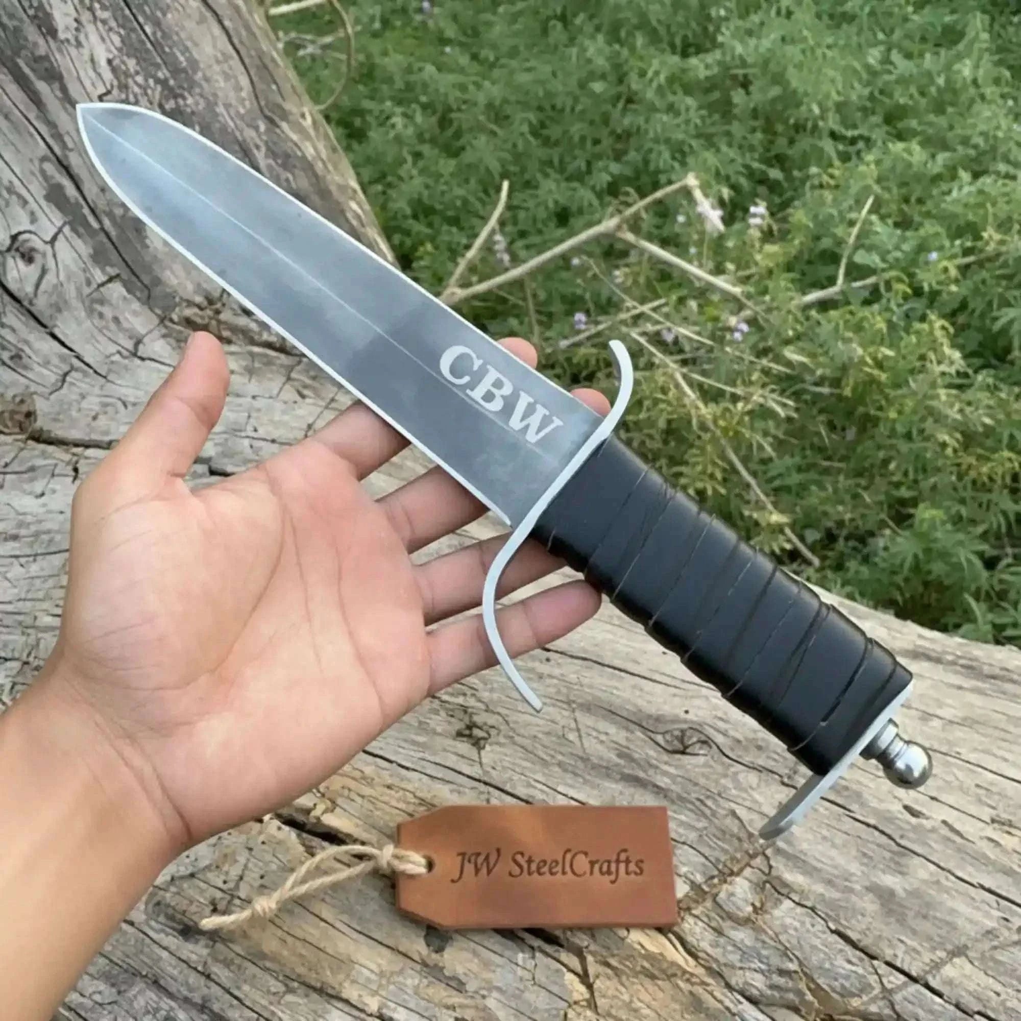Palmarius Outdoors Black Grip Medieval Dagger | Handmade Acid-Washed Leather Handle Blade 