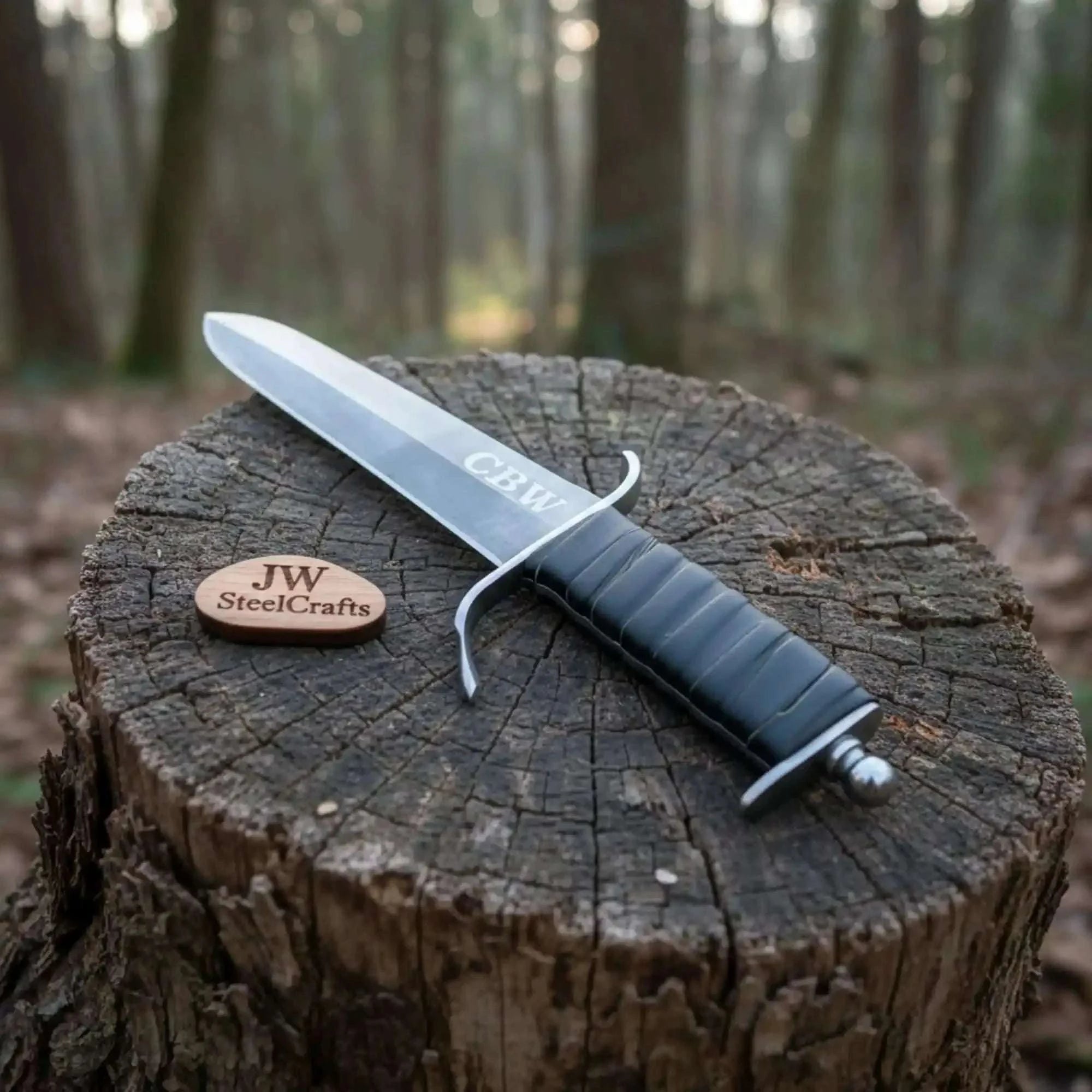 Palmarius Outdoors Black Grip Medieval Dagger | Handmade Acid-Washed Leather Handle Blade 