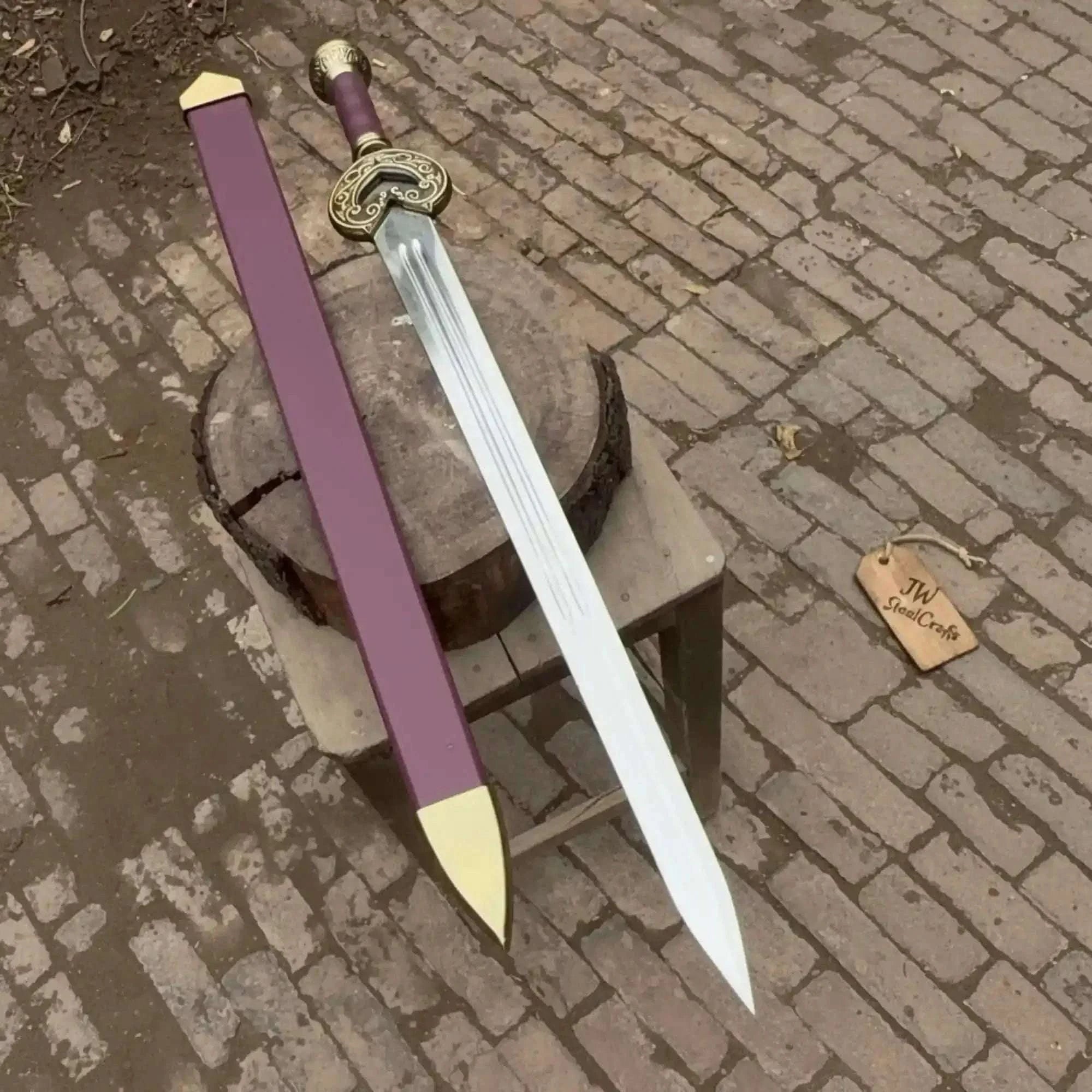 Palmarius Outdoors Handmade Medieval Knight Sword Replica | Polished Carbon Steel, Leather Handle & Wooden Scabbard 