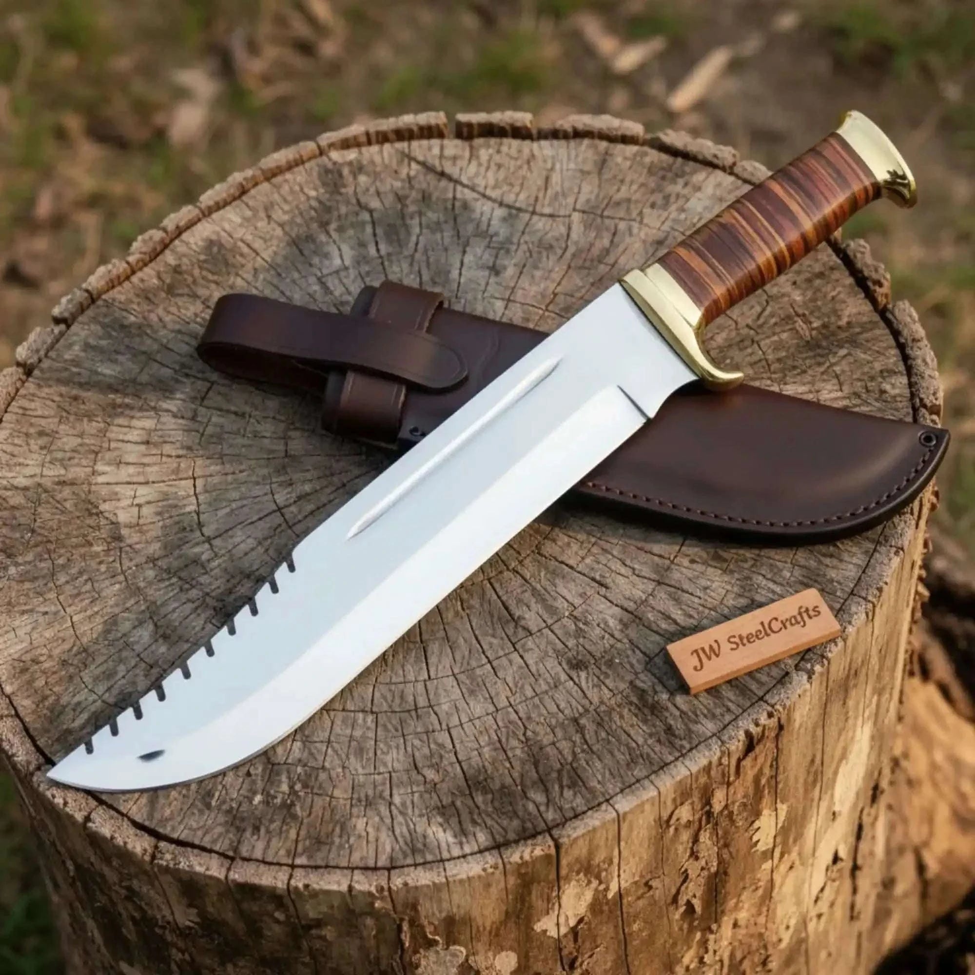 Palmarius Outdoors Custom Fixed Blade Bowie Knife Leather Grip Brass Clip Sheath 